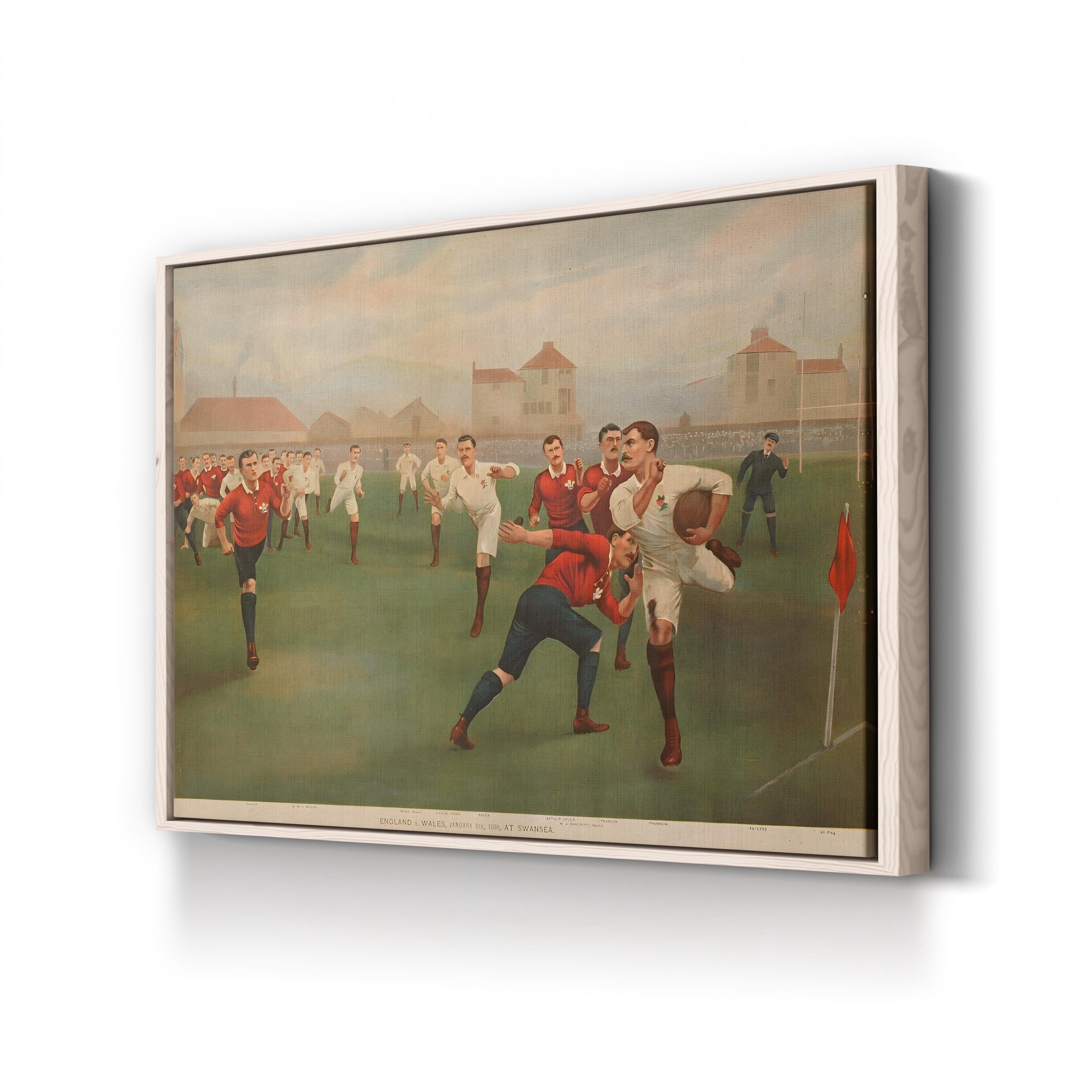 1895 England vs Wales Football canvas print in Natural frame