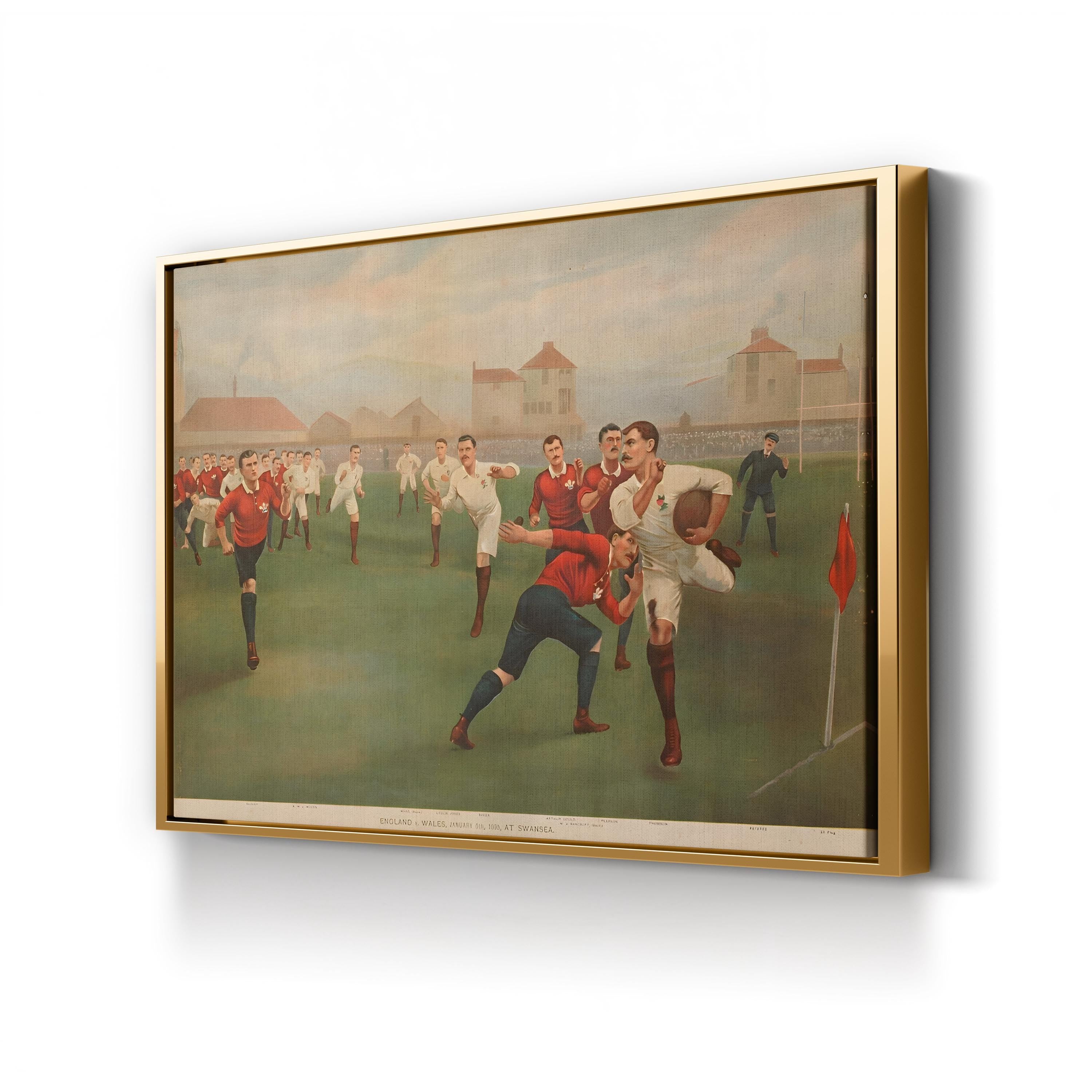 1895 England vs Wales Football canvas print in Gold frame