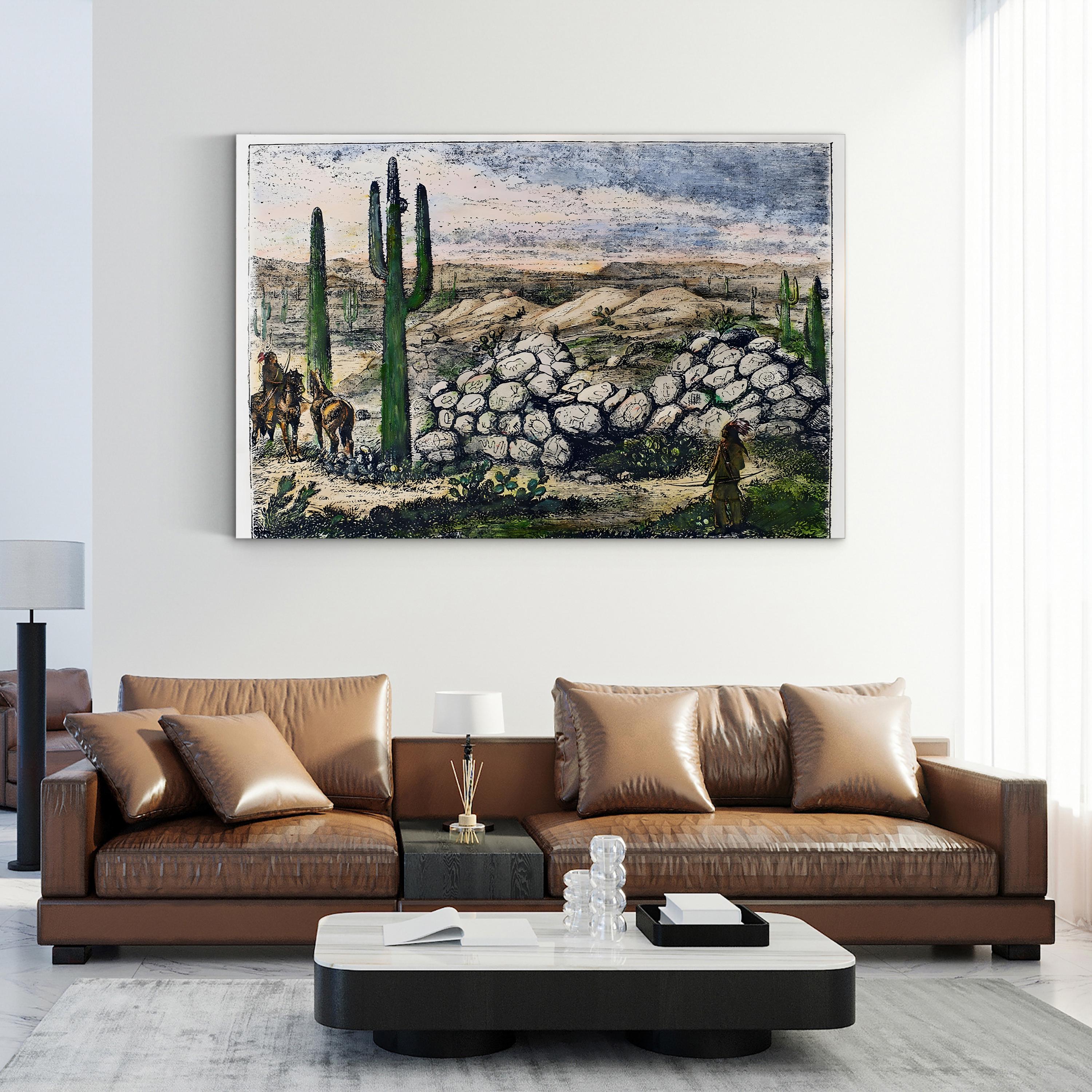 Vintage Arizona Desert Canvas Art Print: 1876 Painted Rocks Engraving
