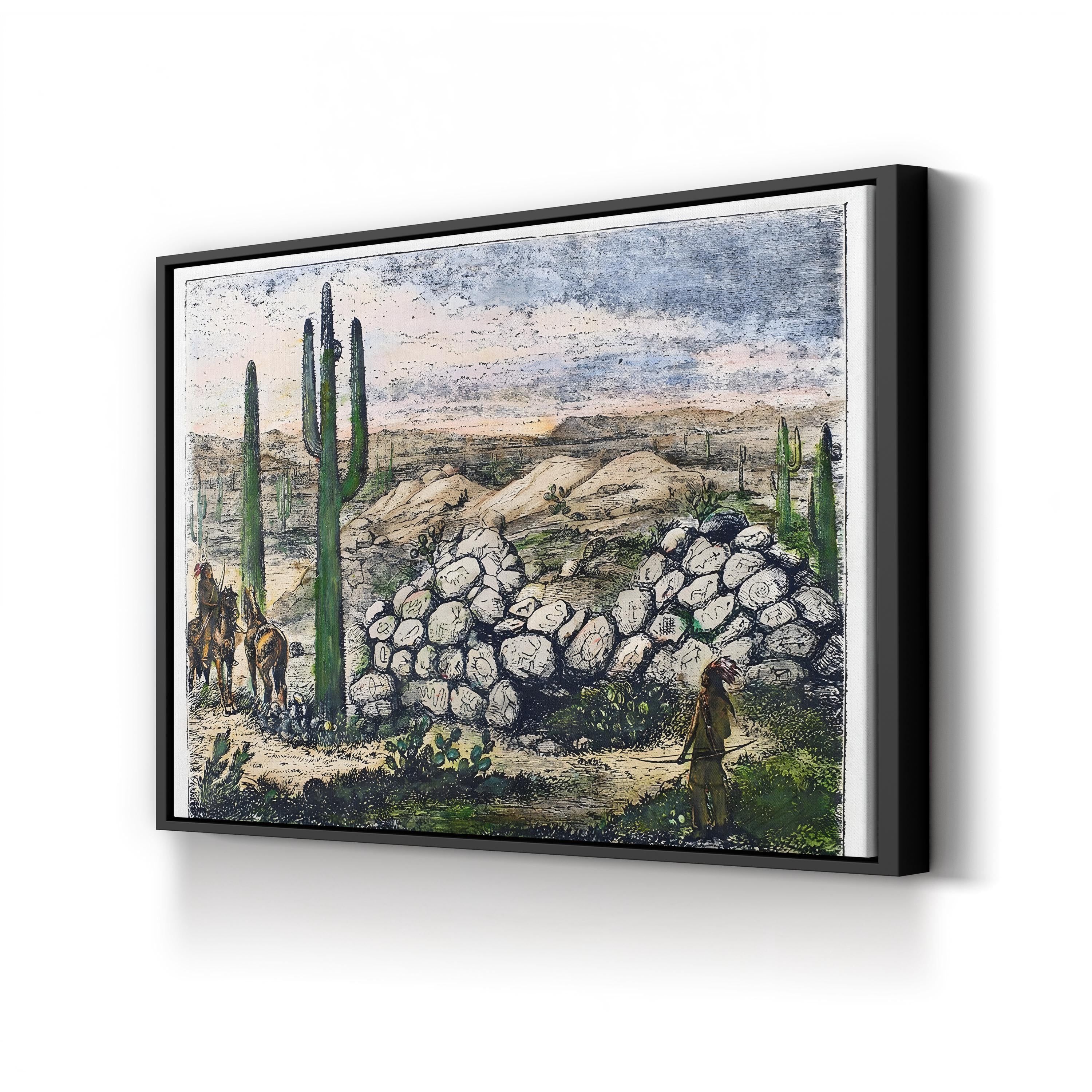 Vintage Arizona Desert Canvas Art Print: 1876 Painted Rocks Engraving