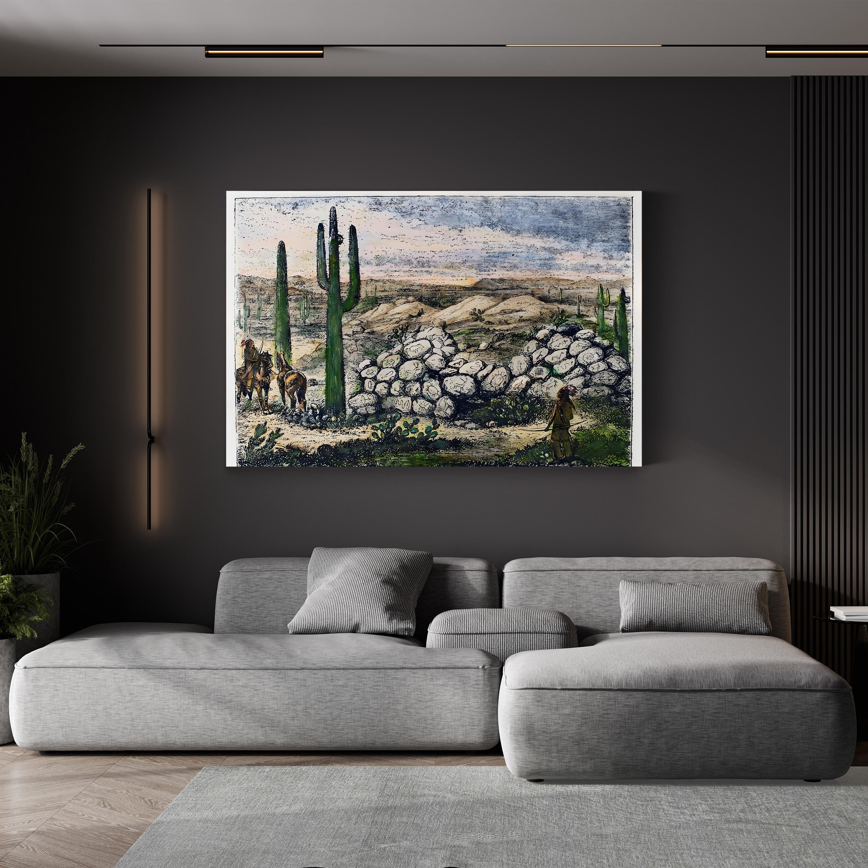Vintage Arizona Desert Canvas Art Print: 1876 Painted Rocks Engraving