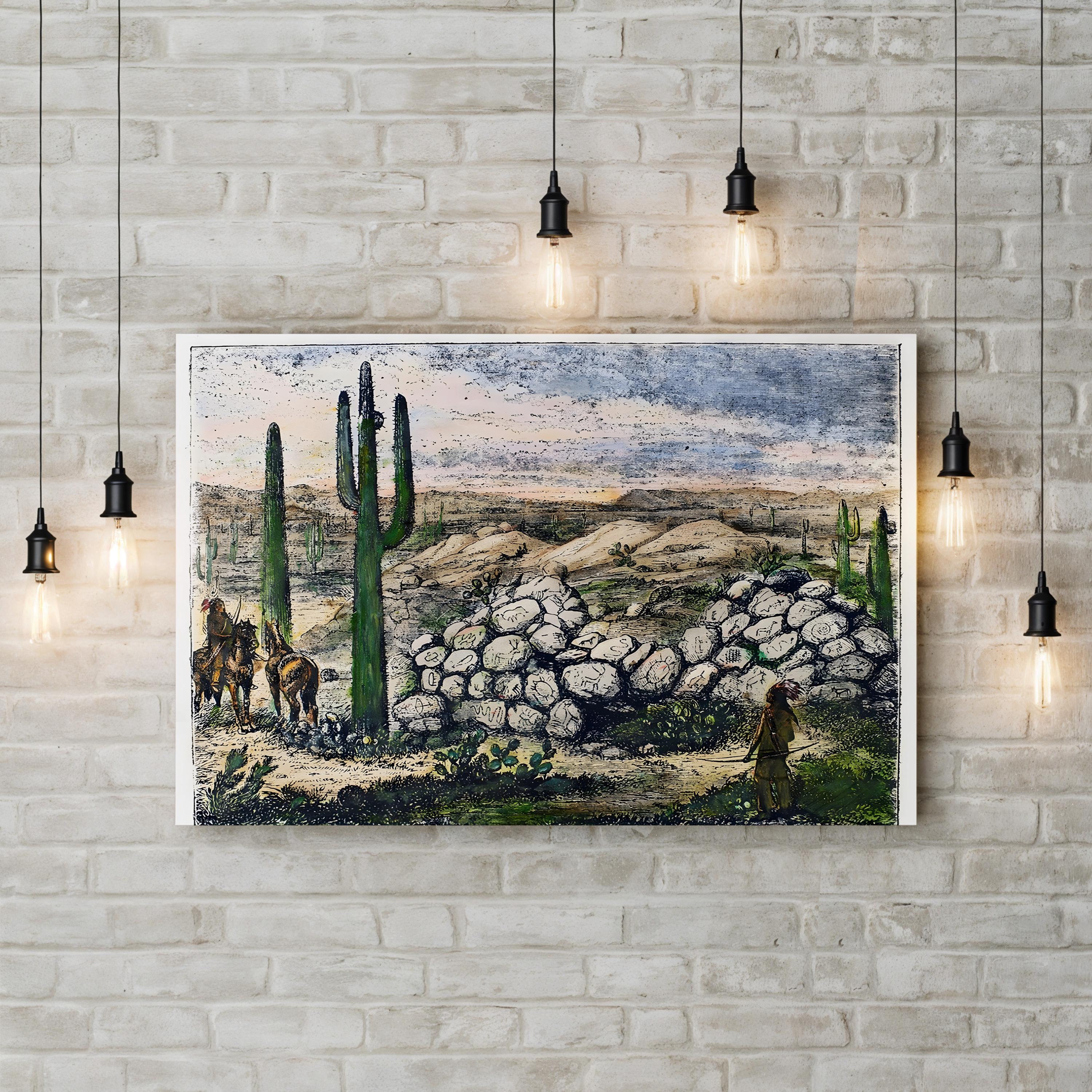 Vintage Arizona Desert Canvas Art Print: 1876 Painted Rocks Engraving