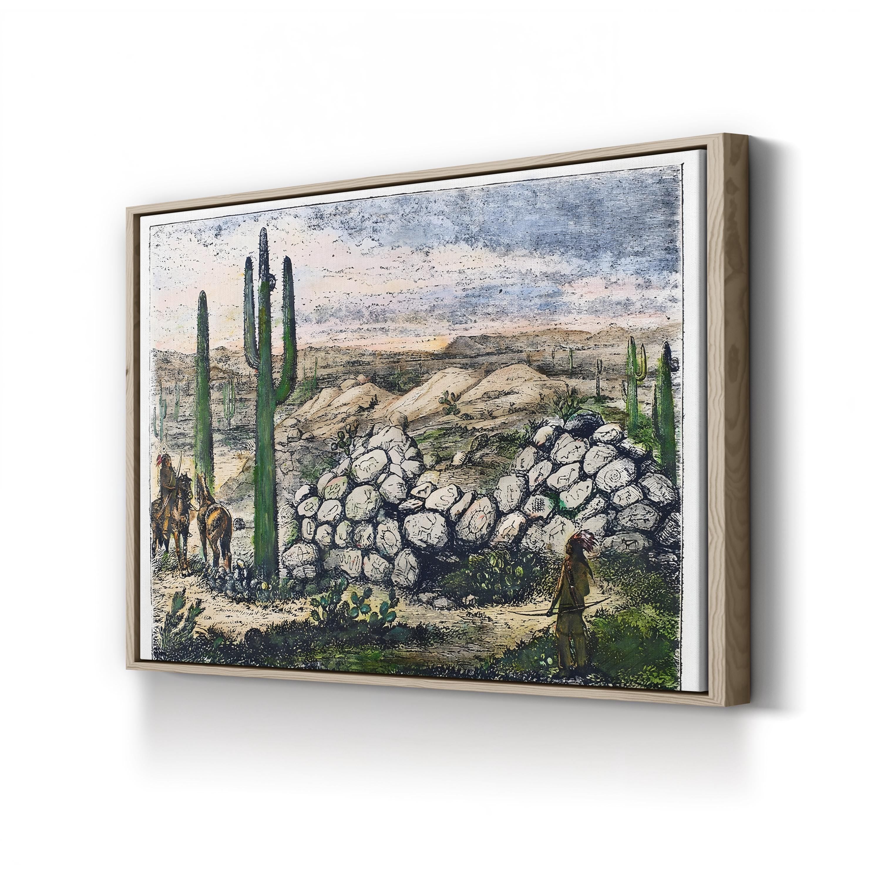 Vintage Arizona Desert Canvas Art Print: 1876 Painted Rocks Engraving