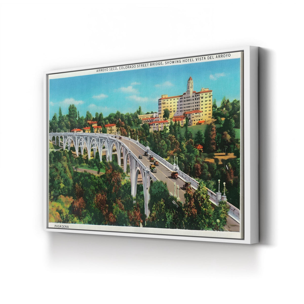 Arroyo Seco Bridge, Colorado Street Bridge, Pasadena, California canvas print in a white frame