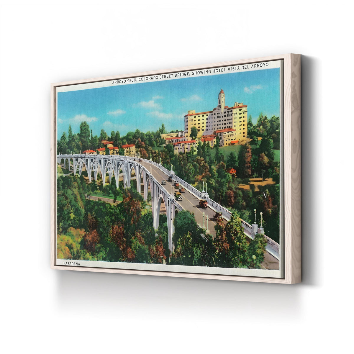 Arroyo Seco Bridge, Colorado Street Bridge, Pasadena, California canvas print in a natural wood frame