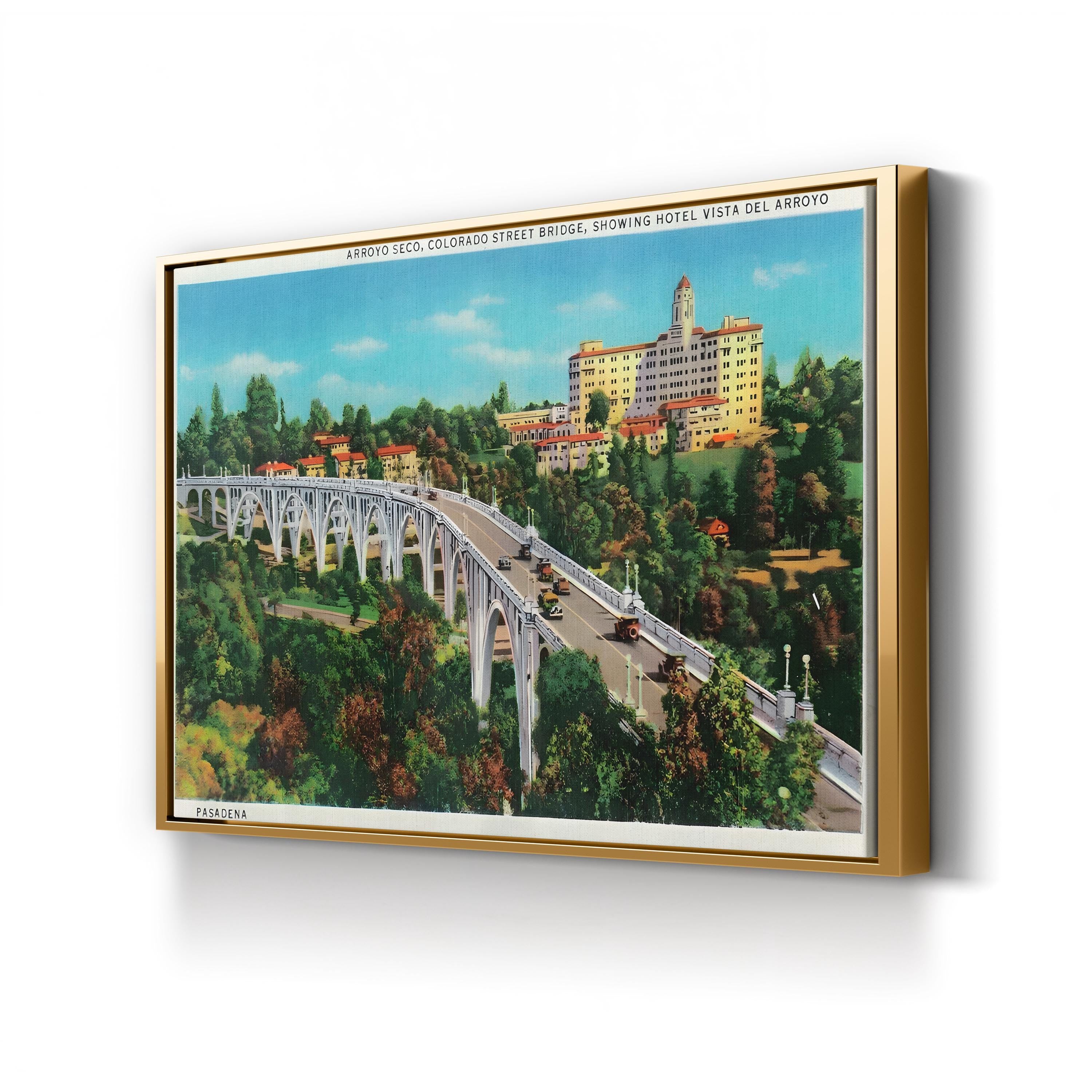 Arroyo Seco Bridge, Colorado Street Bridge, Pasadena, CA Wall Art – Vintage Architectural Canvas Print
