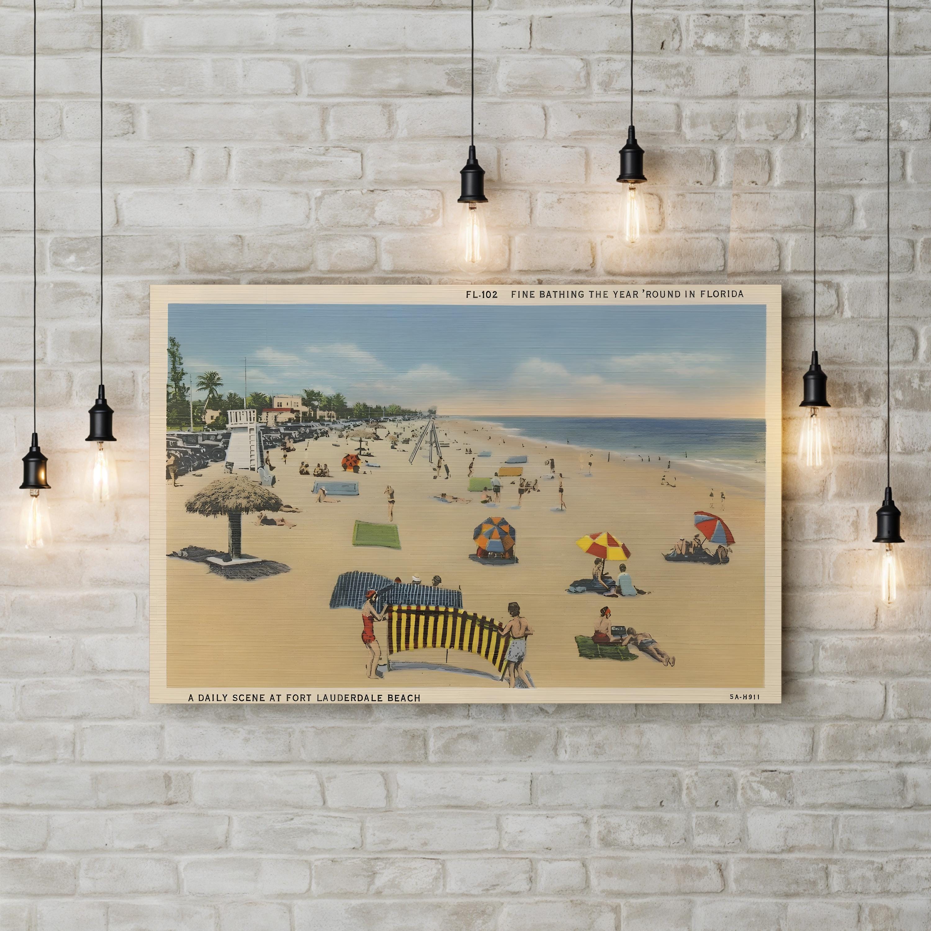 Fort Lauderdale Beach Postcard – Period Illustration Wall Art | Retro Coastal Canvas Print