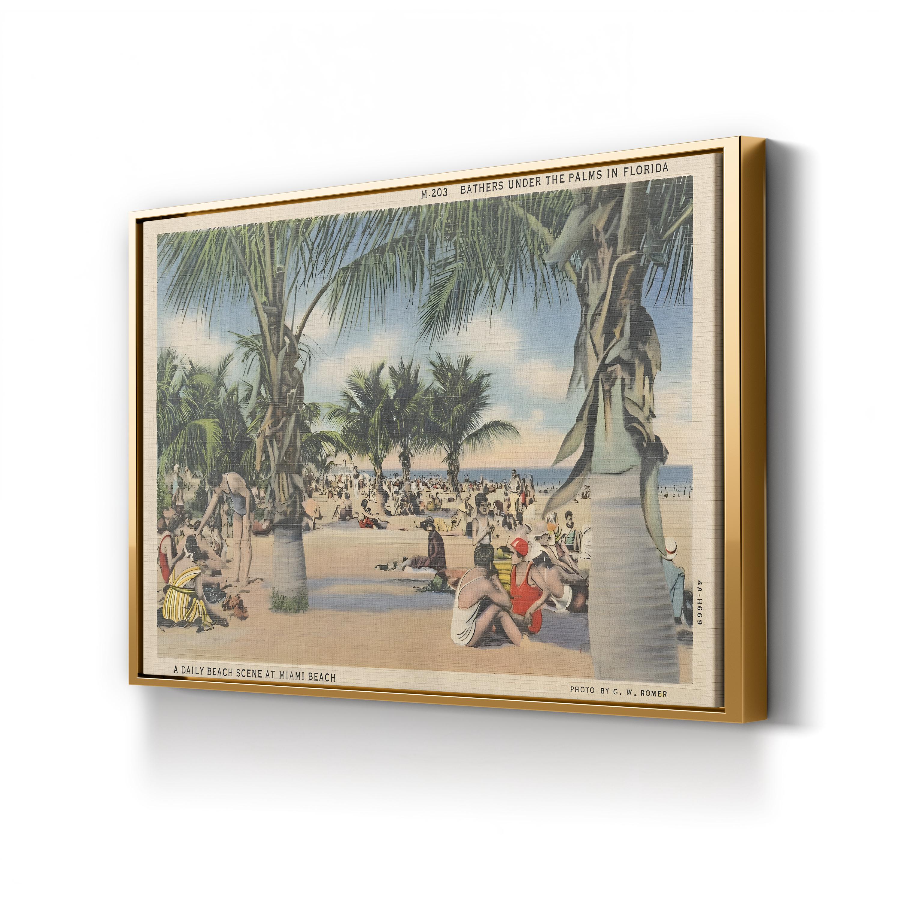 Miami Beach Postcard – Period Illustration Wall Art | Mid-Century Coastal Canvas Print