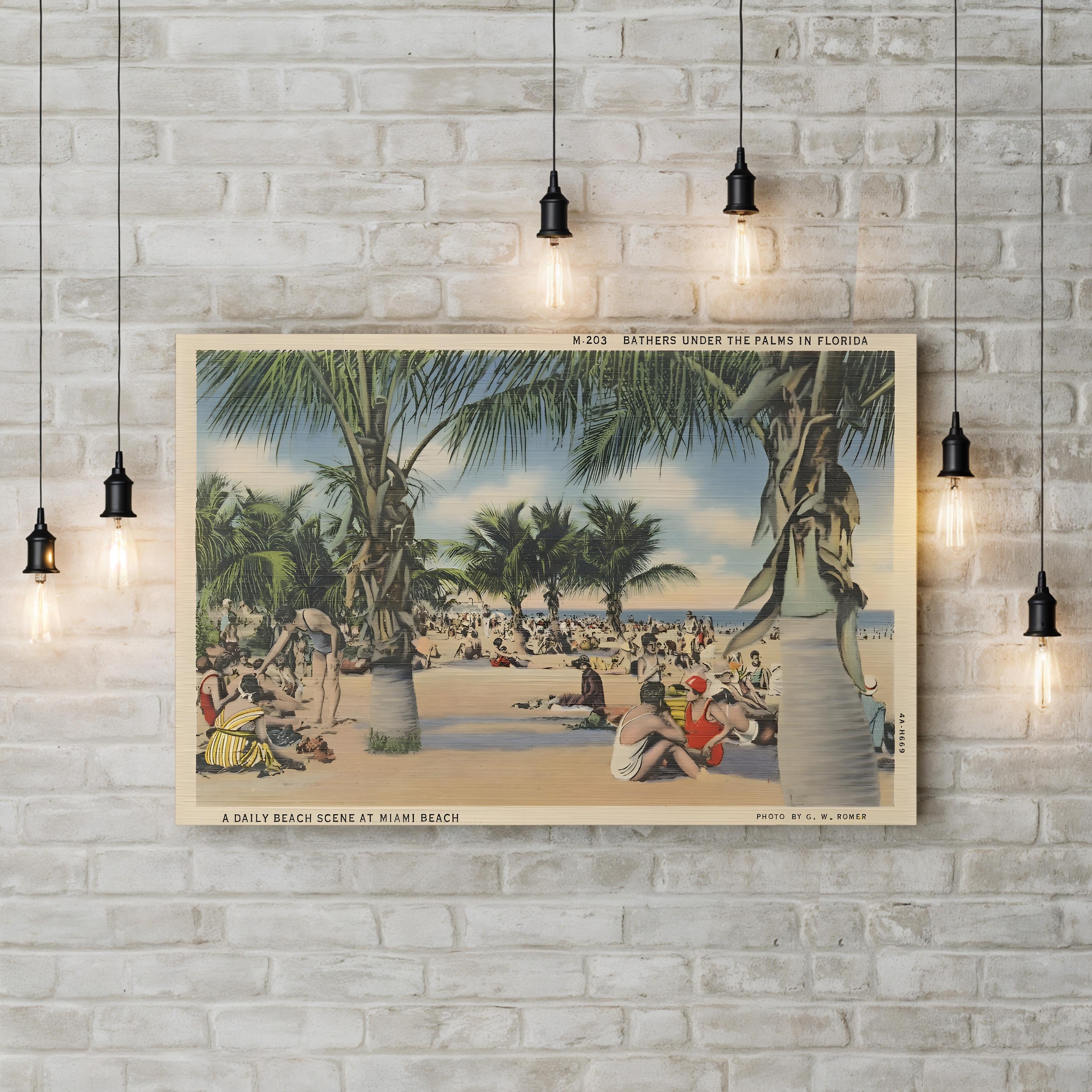 Miami Beach Postcard – Period Illustration Wall Art | Mid-Century Coastal Canvas Print