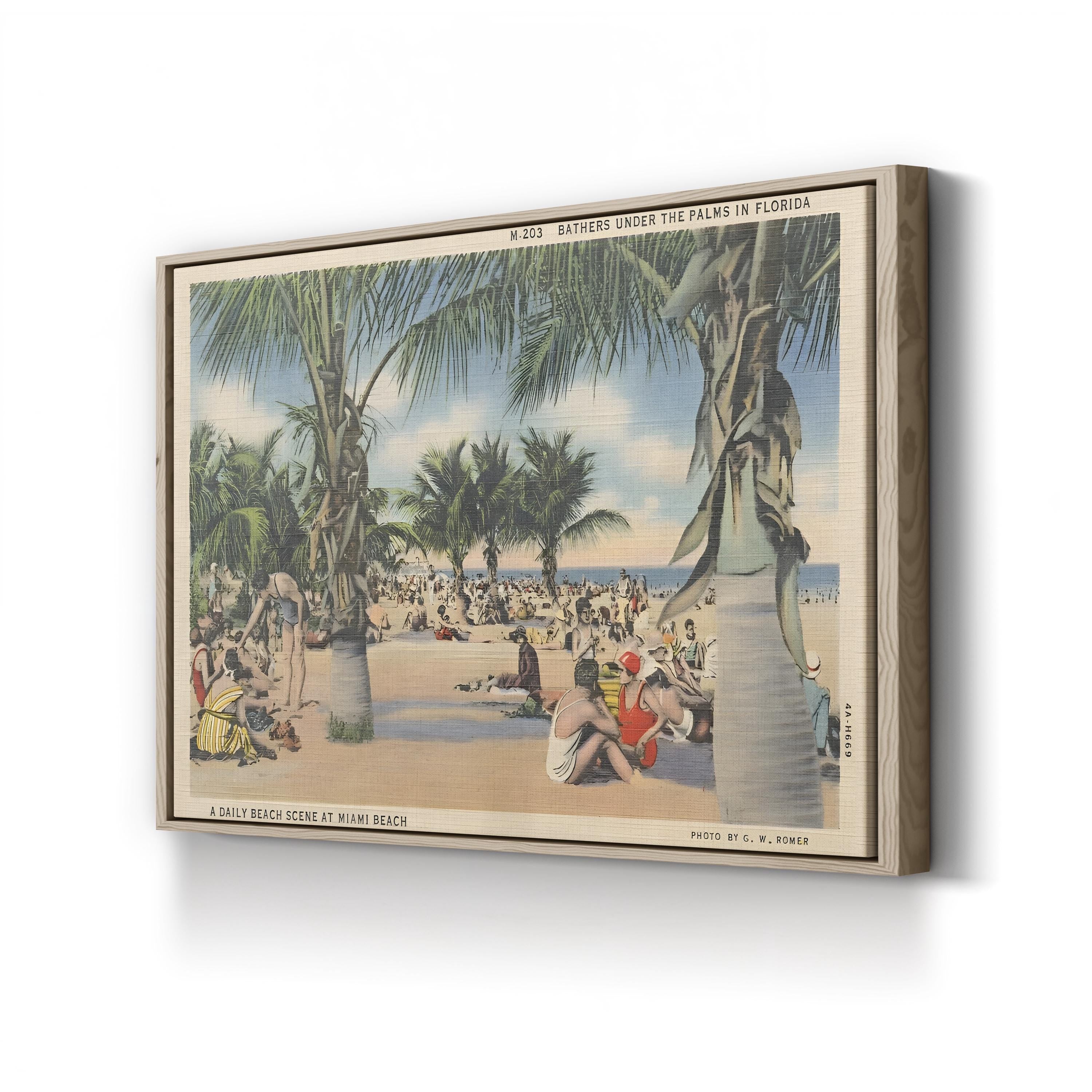 Miami Beach Postcard – Period Illustration Wall Art | Mid-Century Coastal Canvas Print