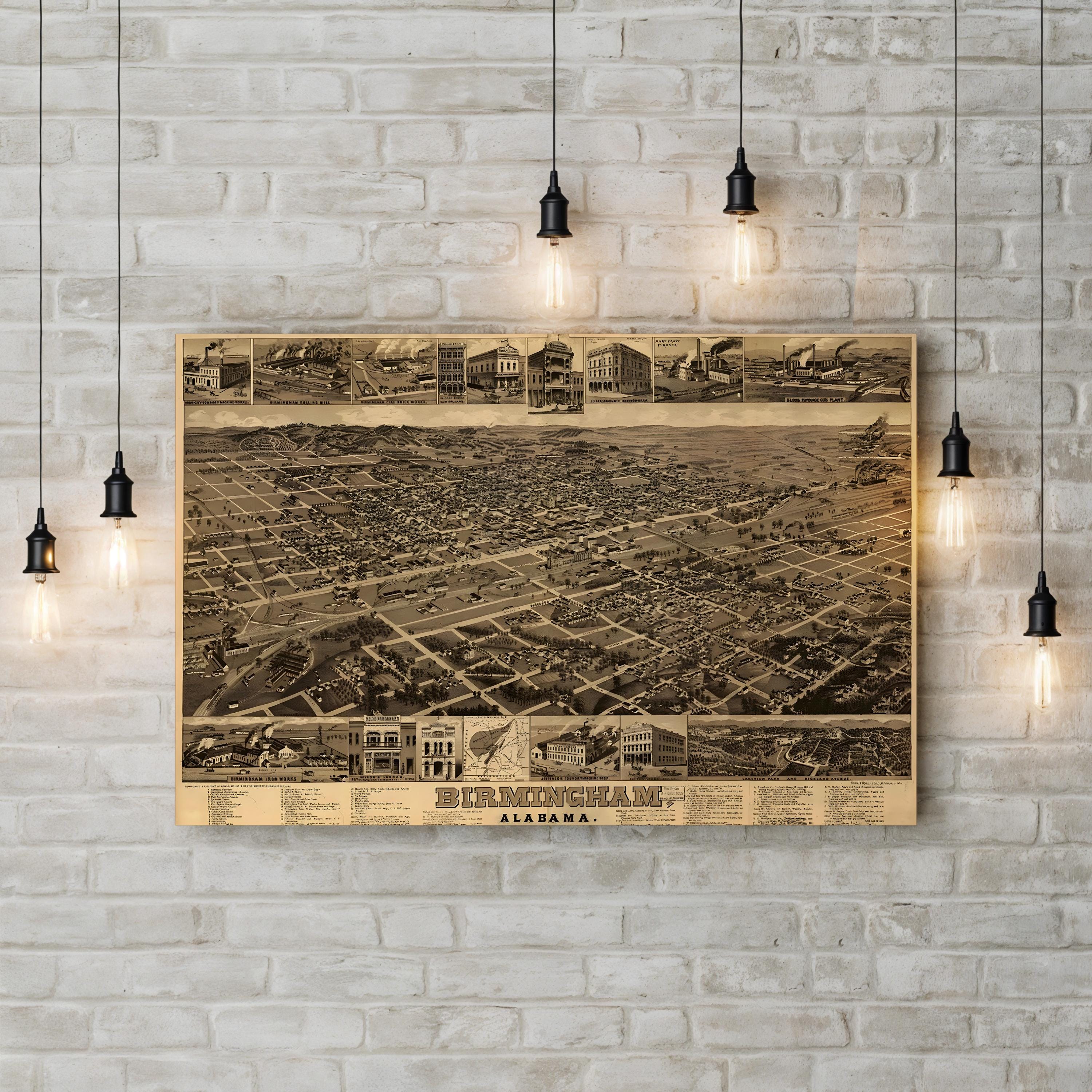 Vintage 1885 Birmingham Alabama Map Print – Historic Aerial City Lithograph