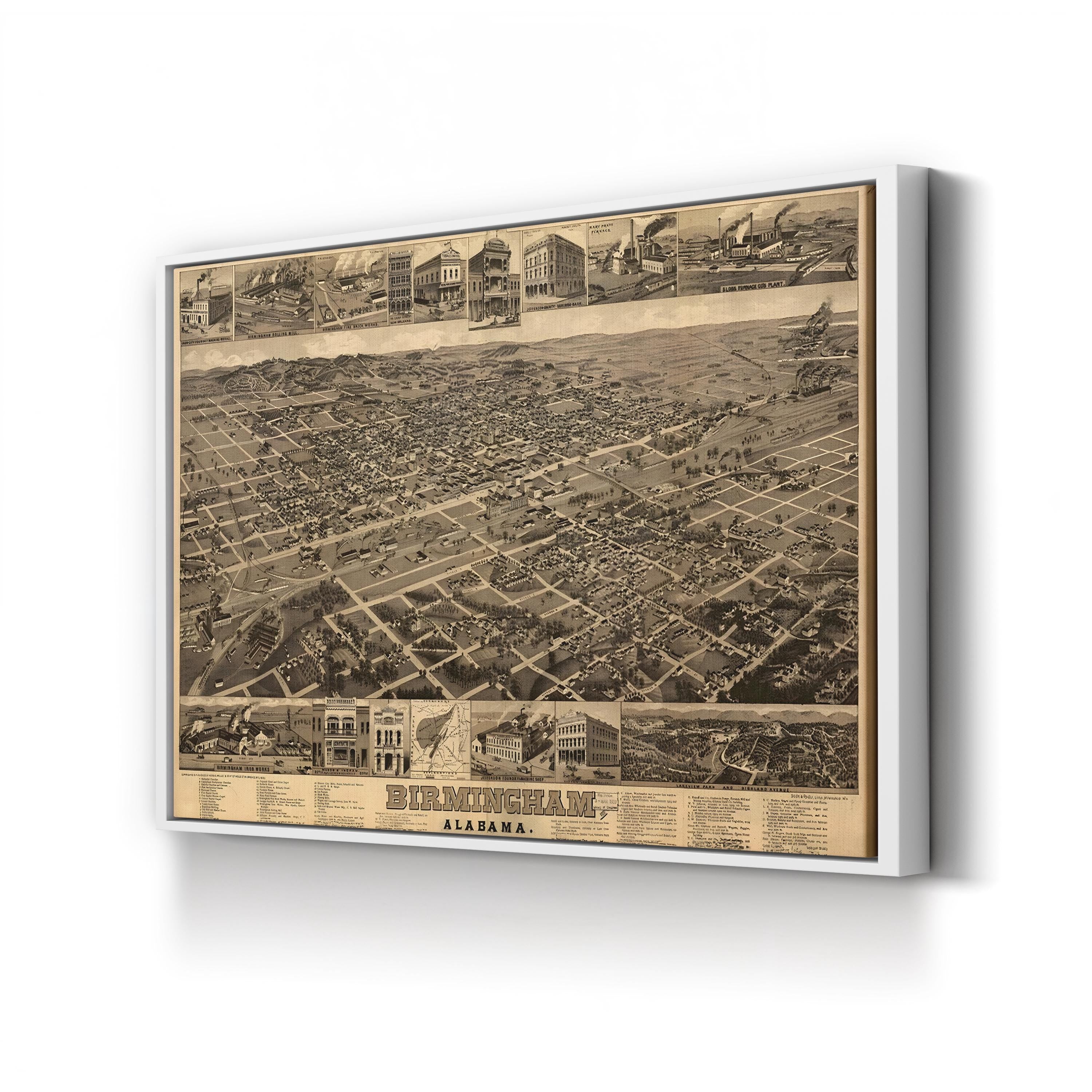 Vintage 1885 Birmingham Alabama Map Print – Historic Aerial City Lithograph