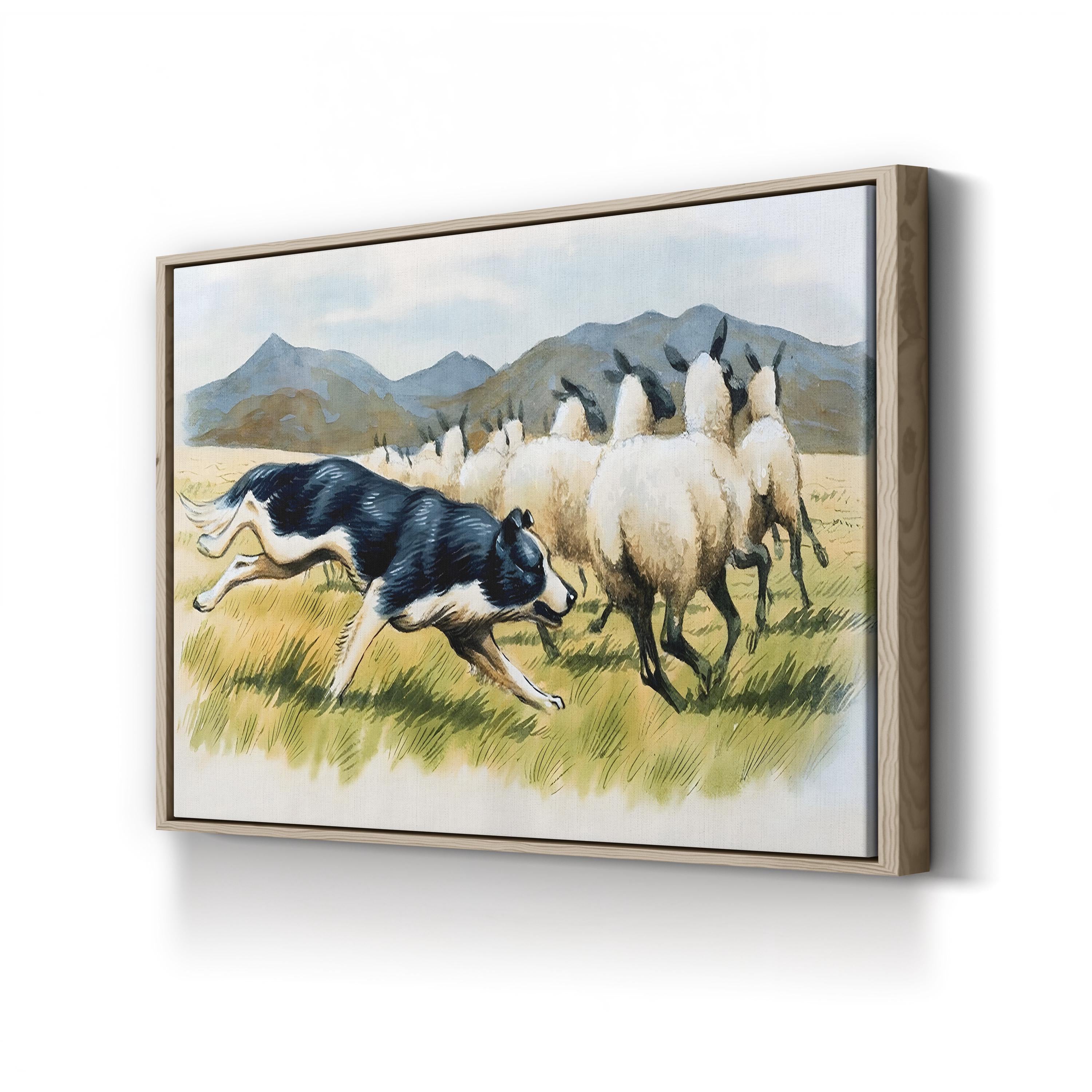 Border Collie Herding Sheep Wall Art by English School