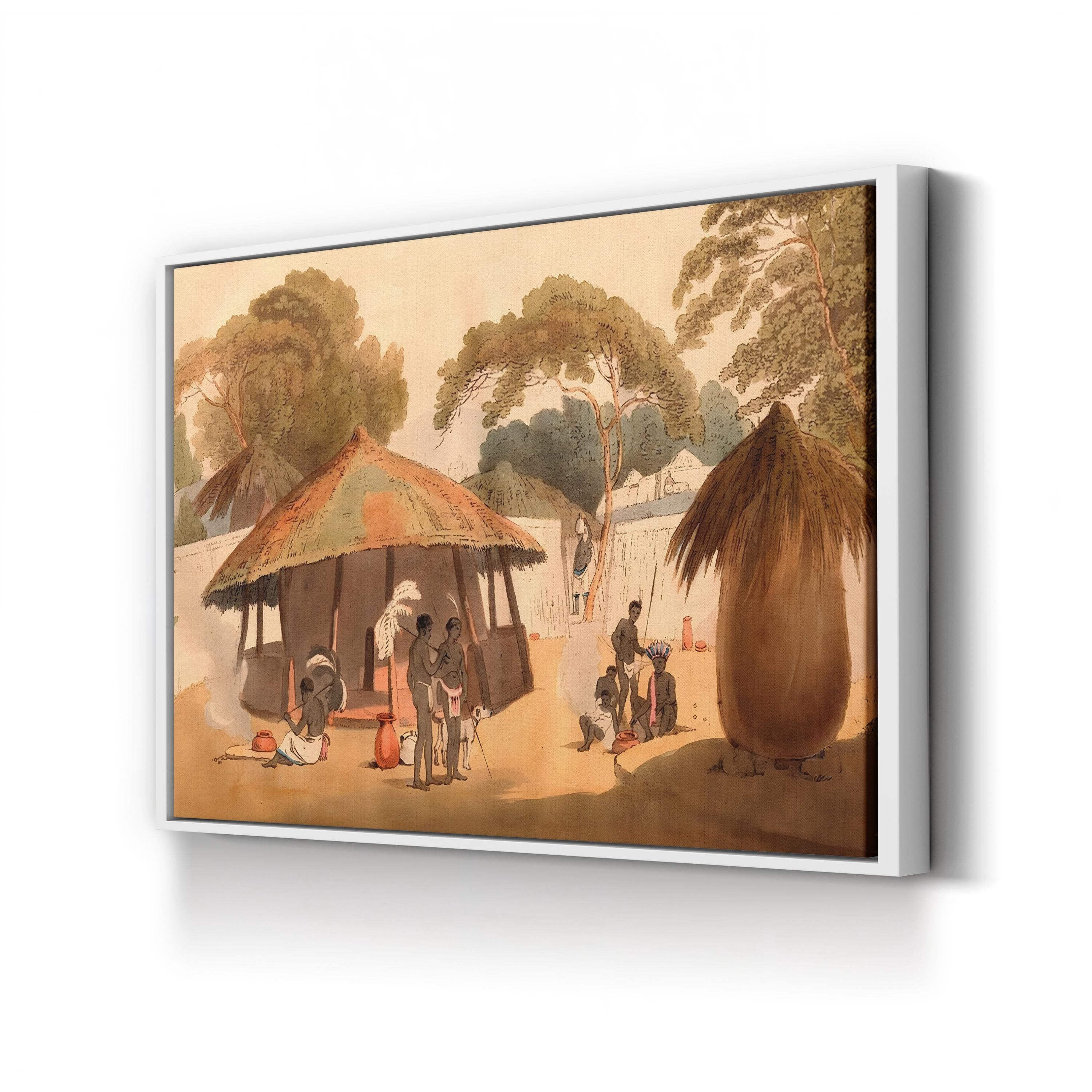 Booshuana Village, Southern Africa, 1806 canvas print in White frame