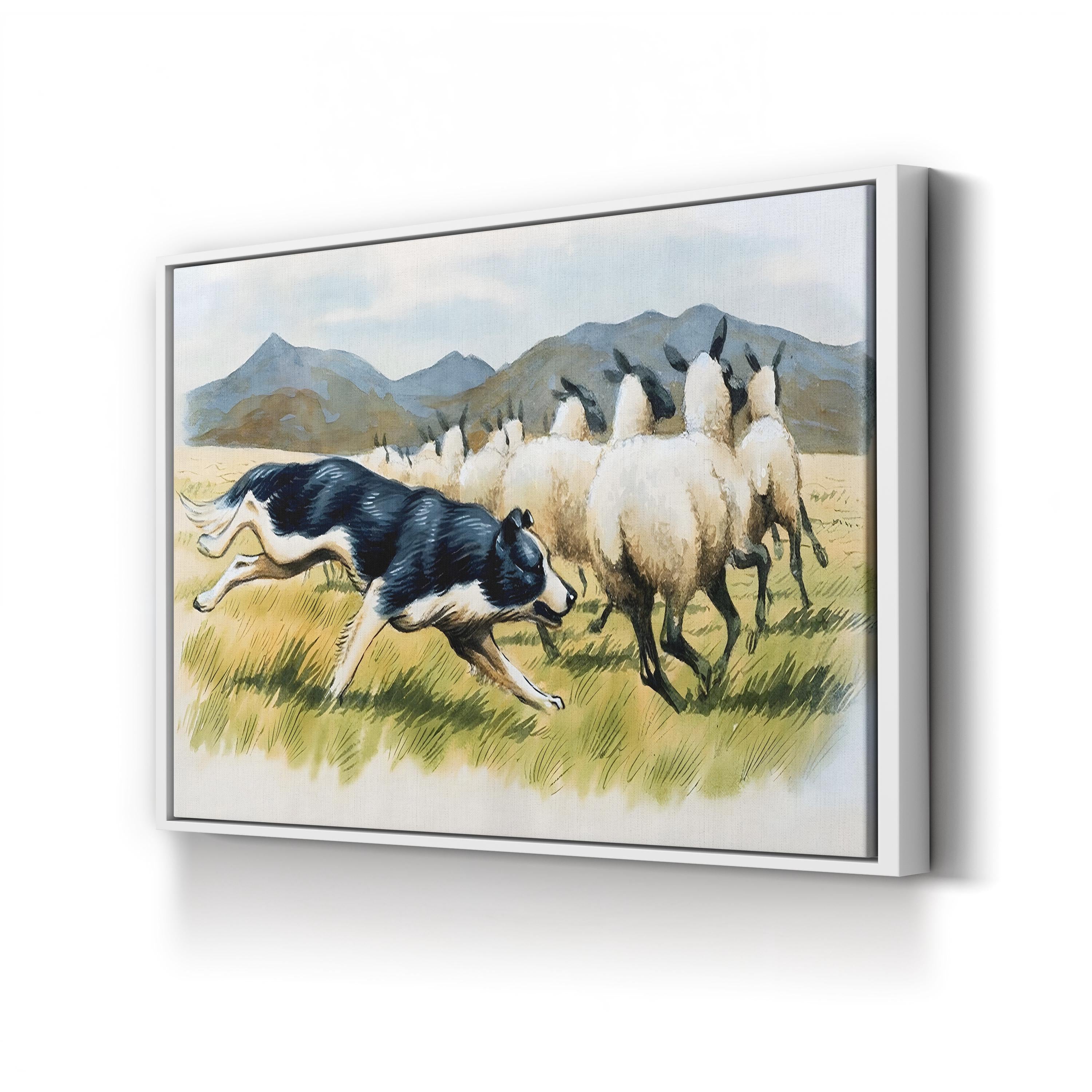Border Collie Herding Sheep Wall Art by English School