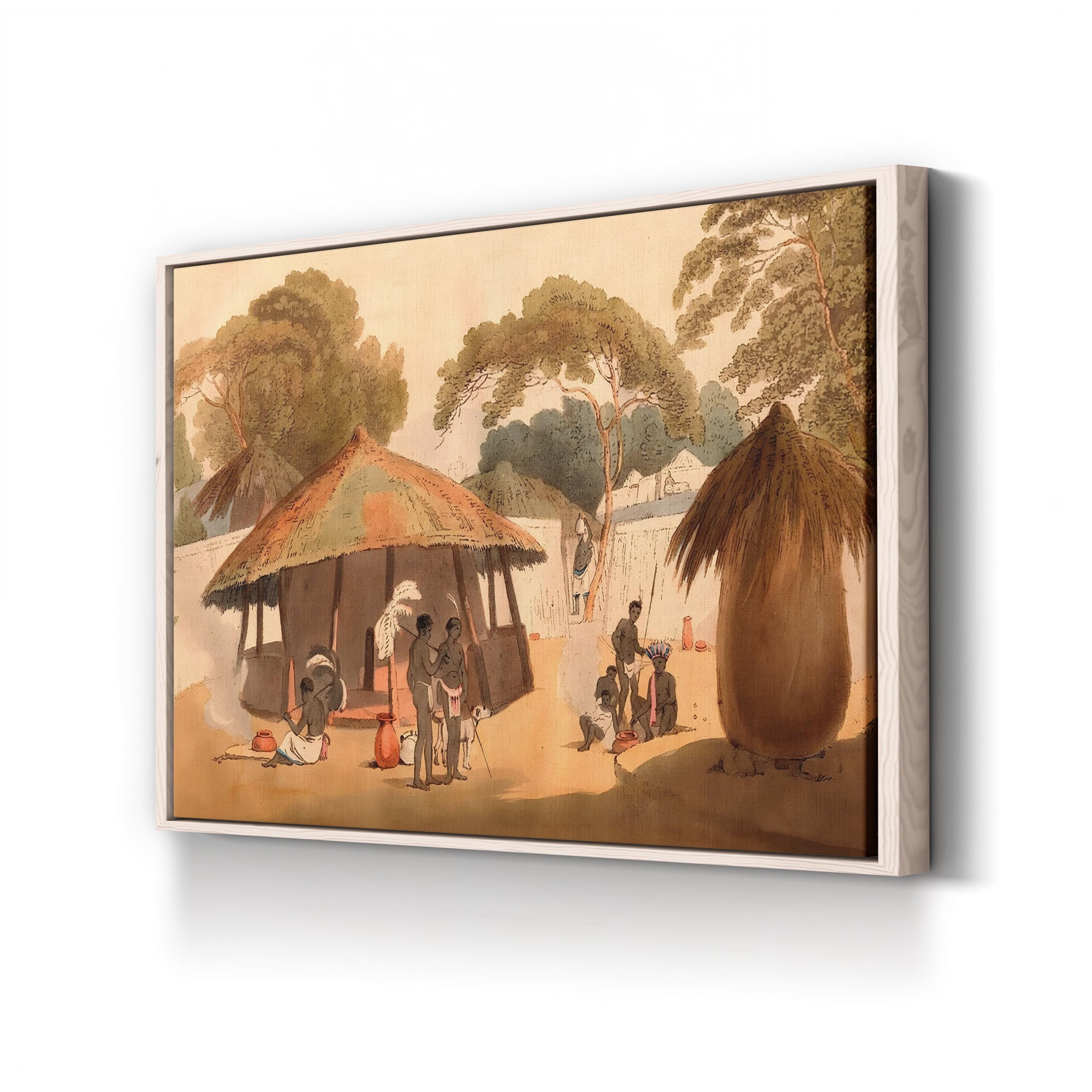 Booshuana Village, Southern Africa, 1806 canvas print in Natural frame