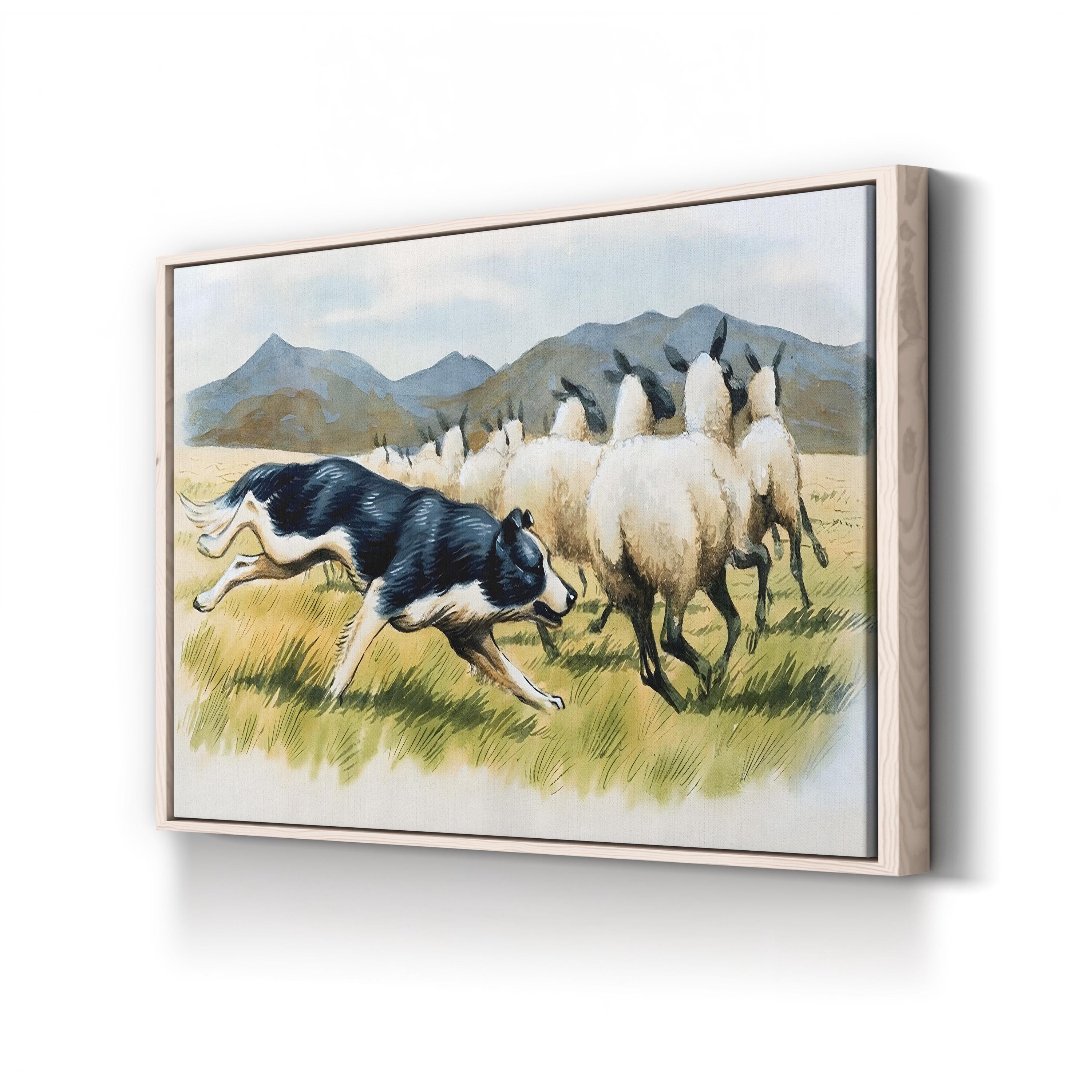 Border Collie Herding Sheep Wall Art by English School