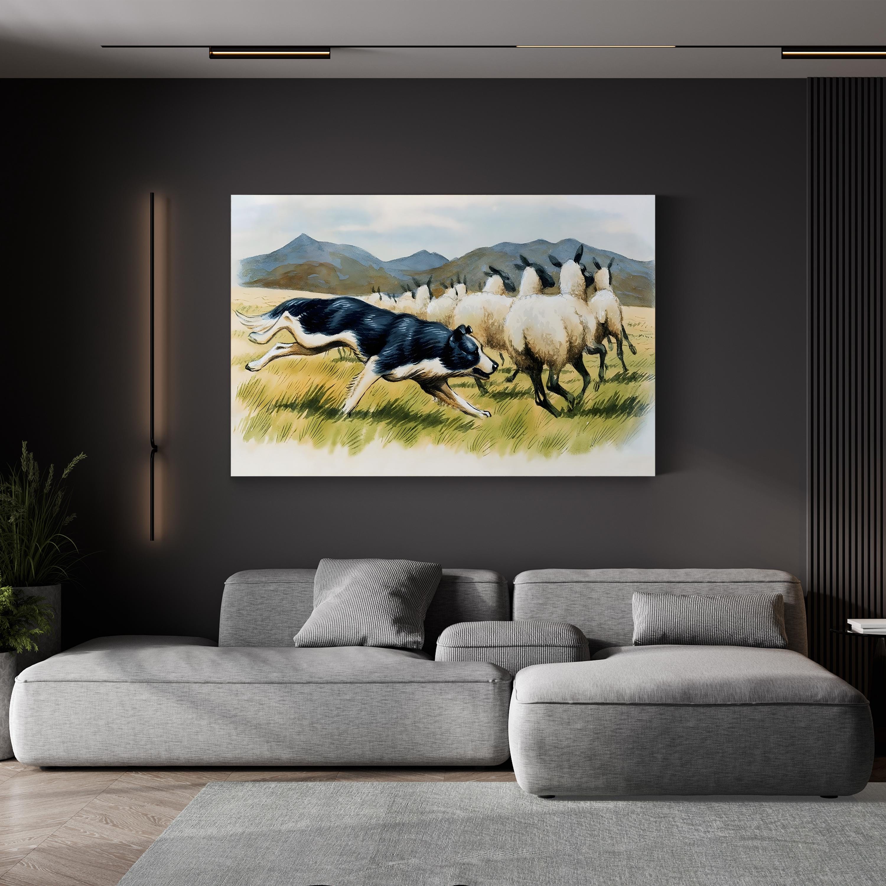 Border Collie Herding Sheep Wall Art by English School