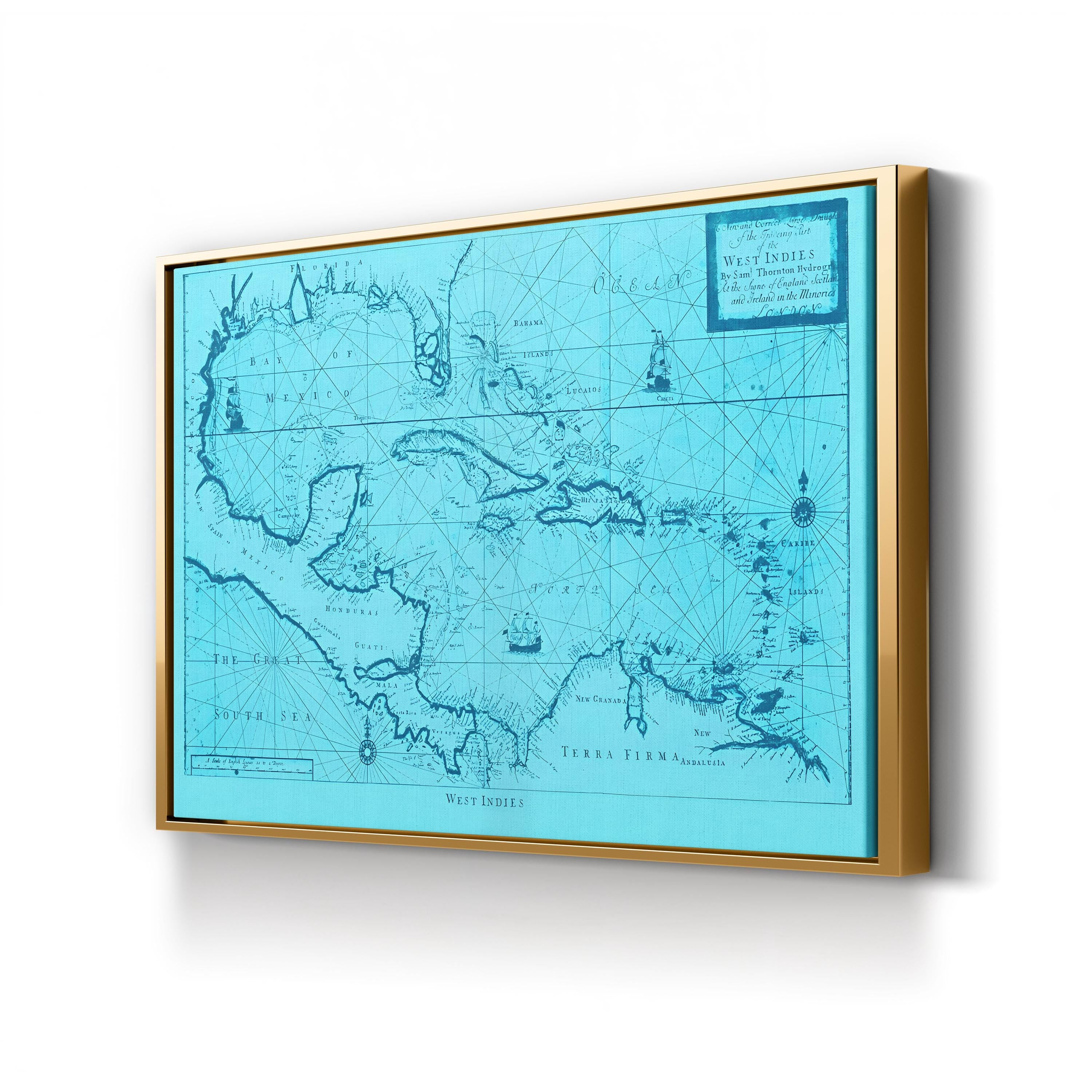 Framed map print on a white wall