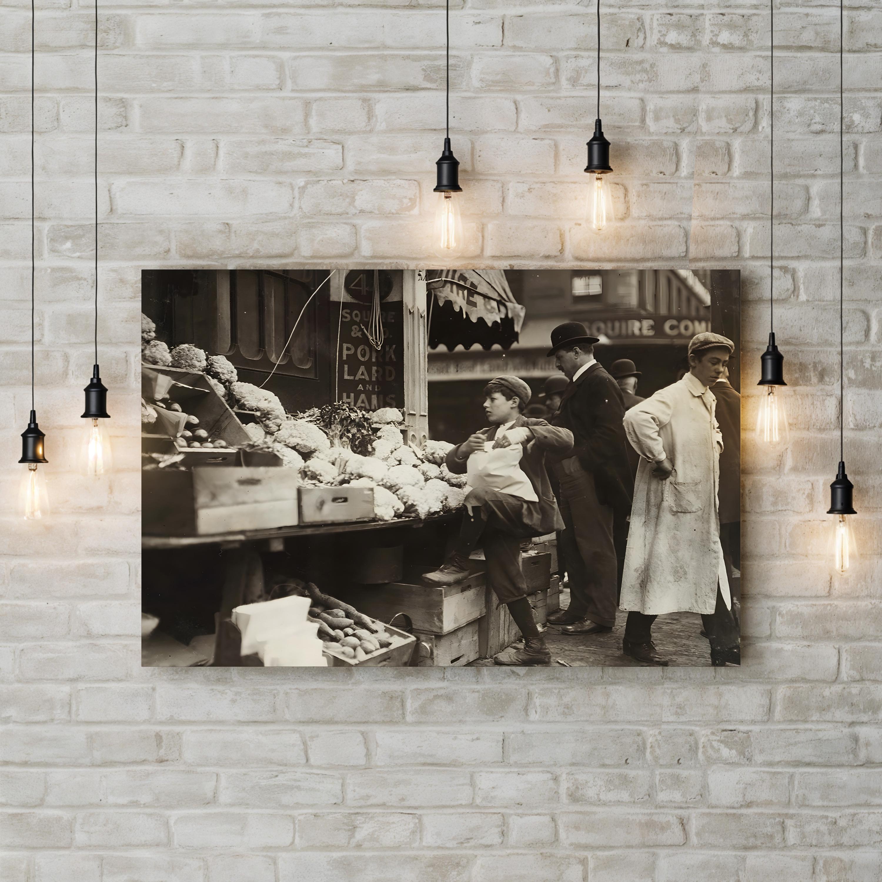 Boy Working At A Produce Stand In Boston, Massachusetts, 1909 Wall Art by Lewis Hine