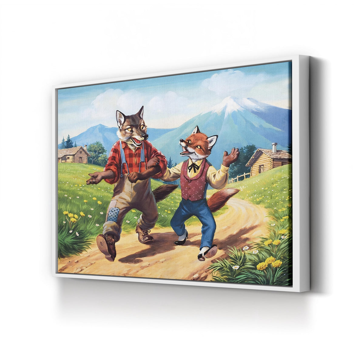 Brer Fox Walking with Brer Wolf canvas print in a white frame