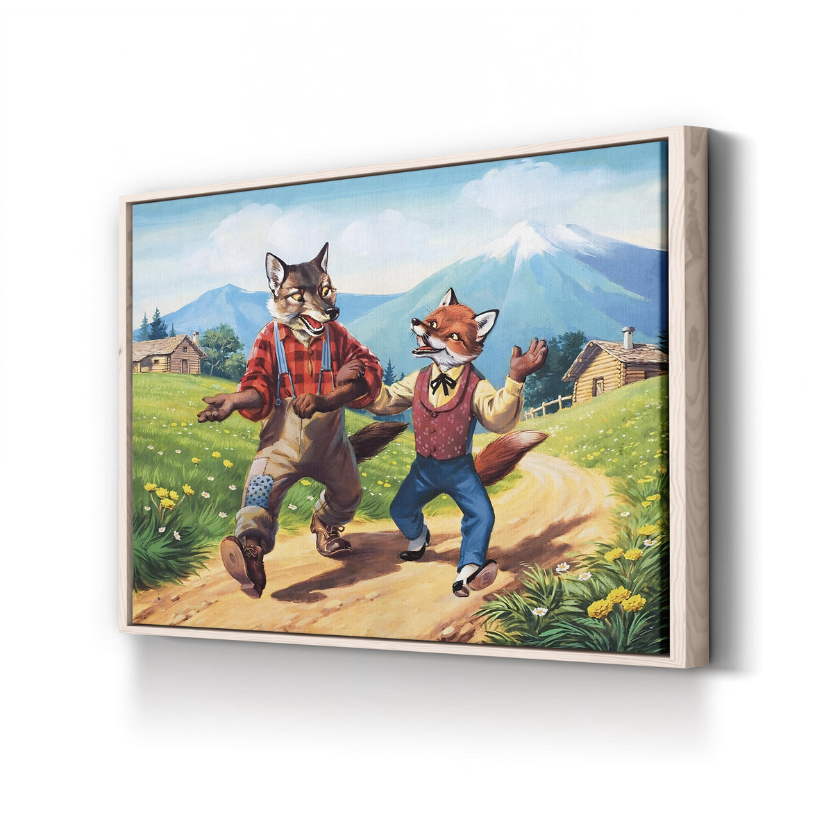Brer Fox Walking with Brer Wolf canvas print in a natural wood frame