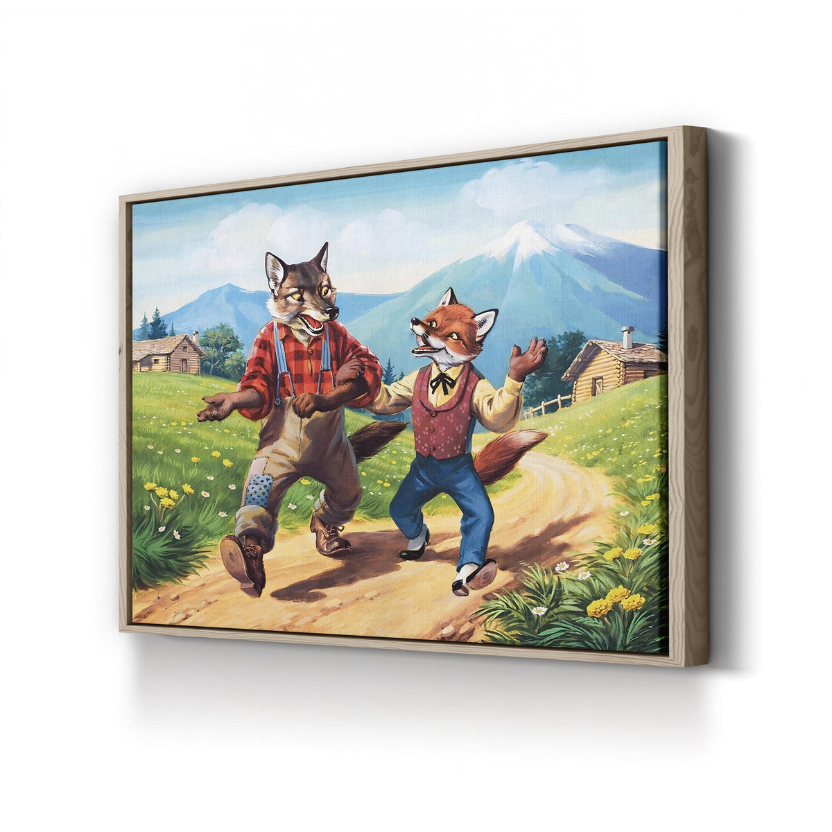 Brer Fox Walking with Brer Wolf canvas print in an oak frame