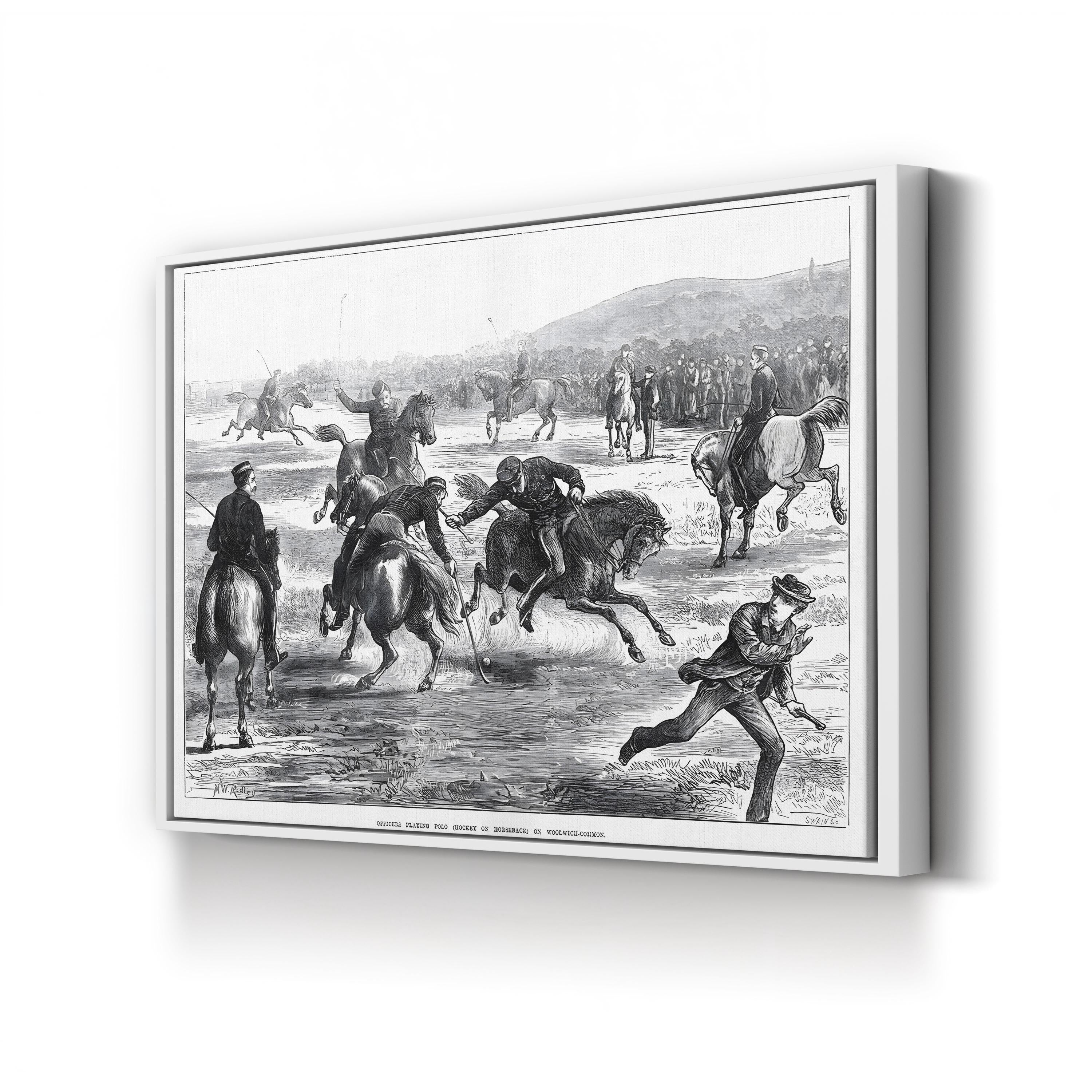 Officers Playing Polo on Woolwich Common by Matthew White Ridley canvas print in White frame