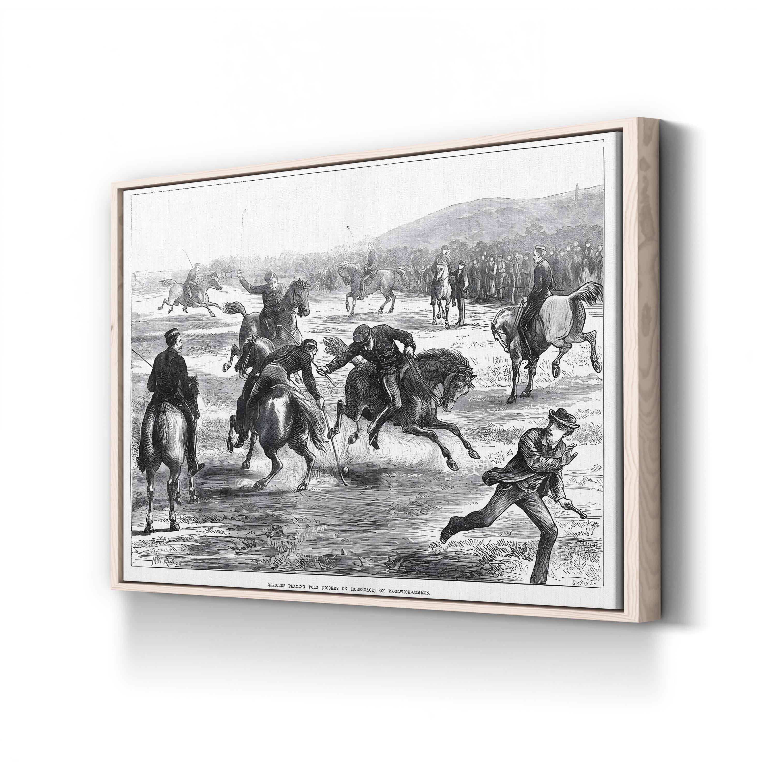 Officers Playing Polo on Woolwich Common by Matthew White Ridley canvas print in Natural frame