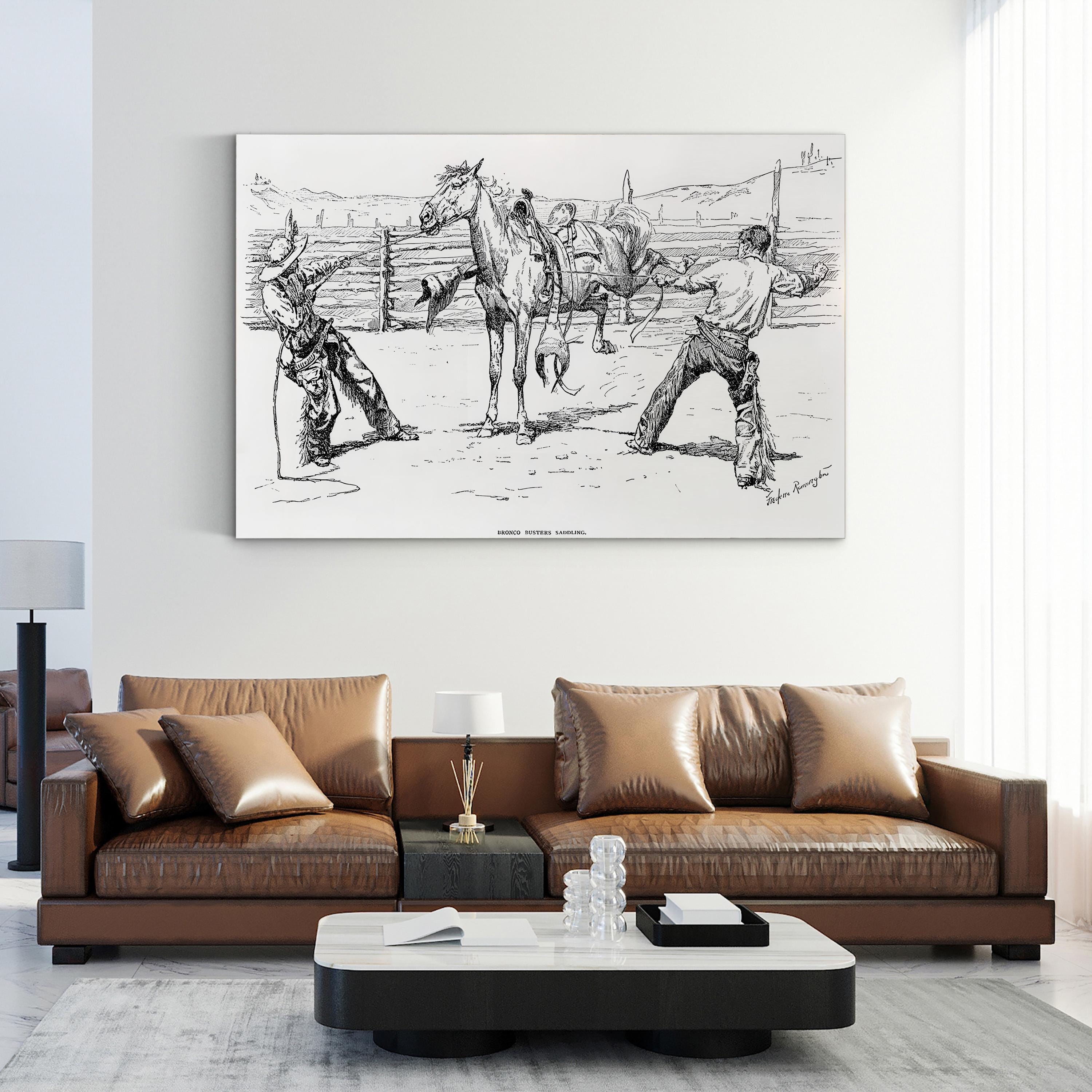 Bronco Busters Cowboys – Period Illustration Wall Art | Vintage Rodeo Canvas Print