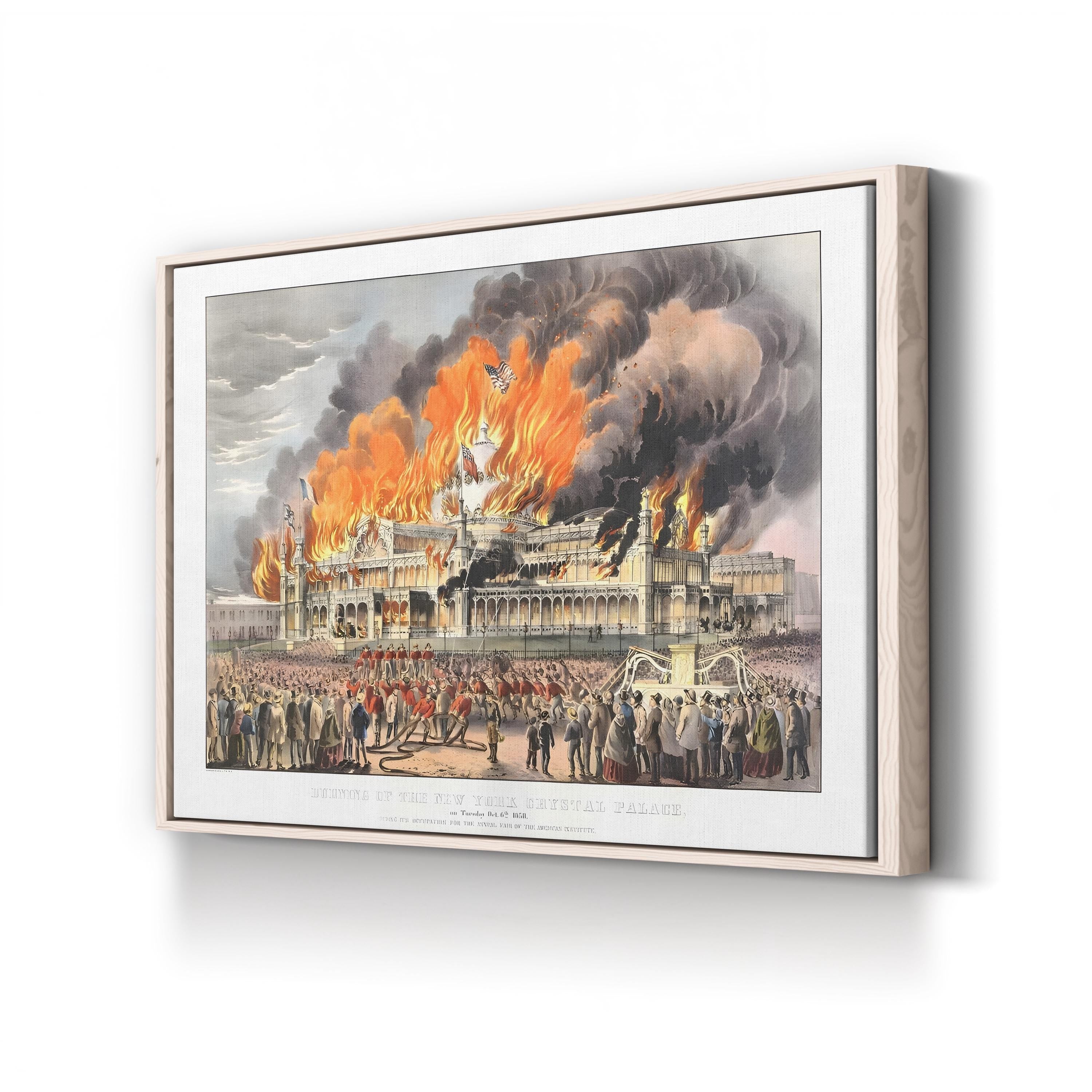Burning of the New York Crystal Palace, October 5, 1858 by Currier & Ives canvas print in Natural Frame Canvas