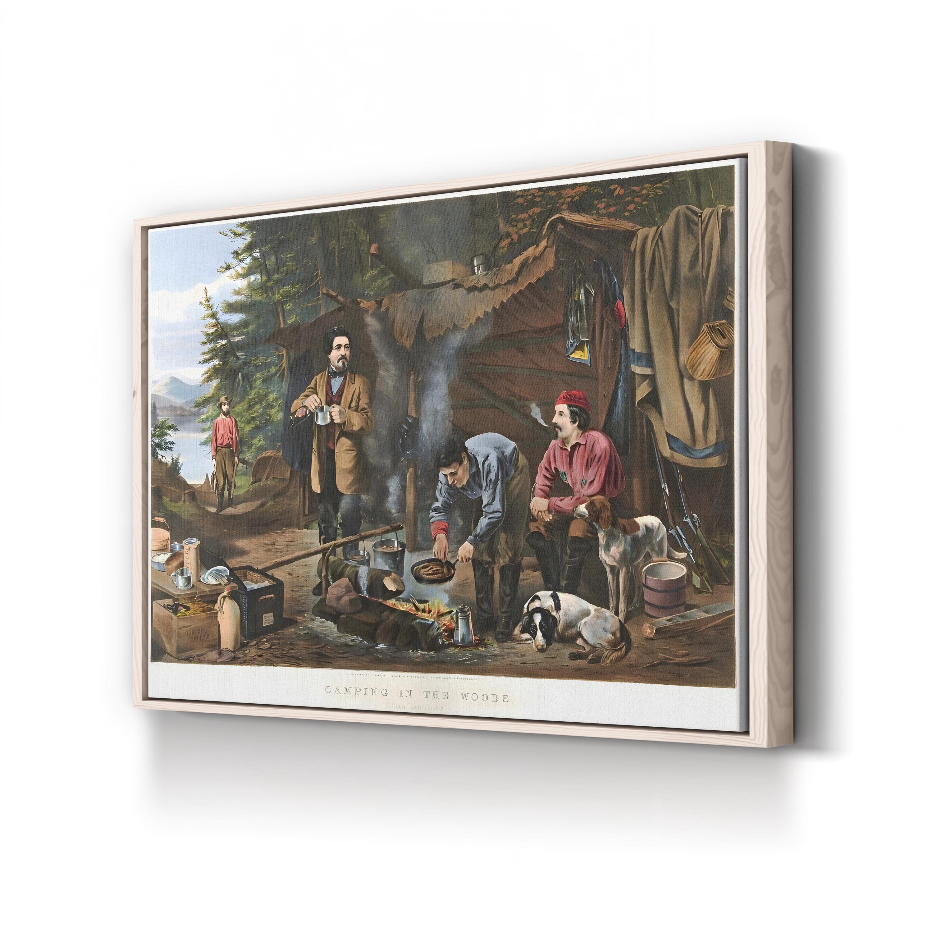 19th-Century Outdoor Adventure Camping in the Woods Art Print