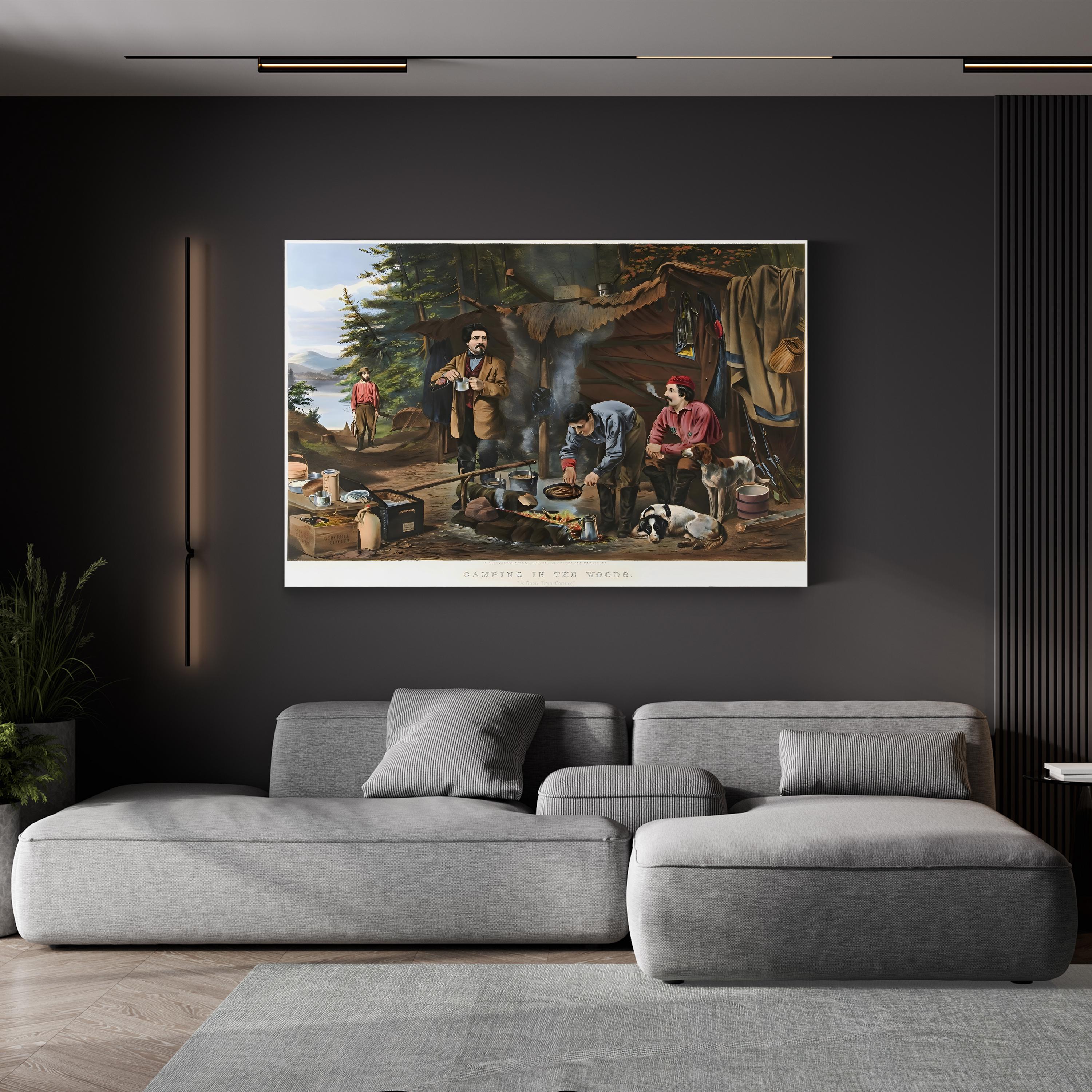 19th-Century Outdoor Adventure Camping in the Woods Art Print