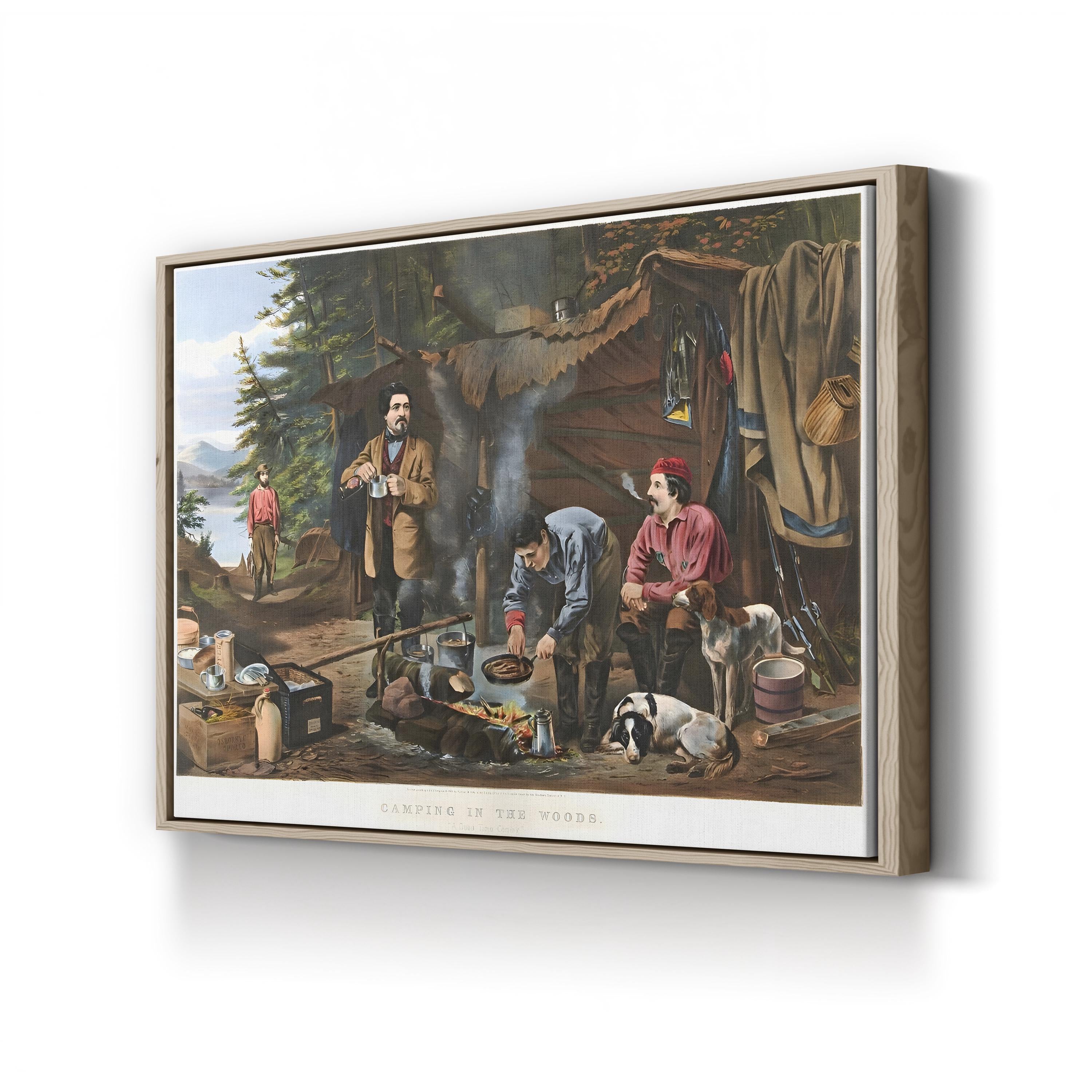 19th-Century Outdoor Adventure Camping in the Woods Art Print