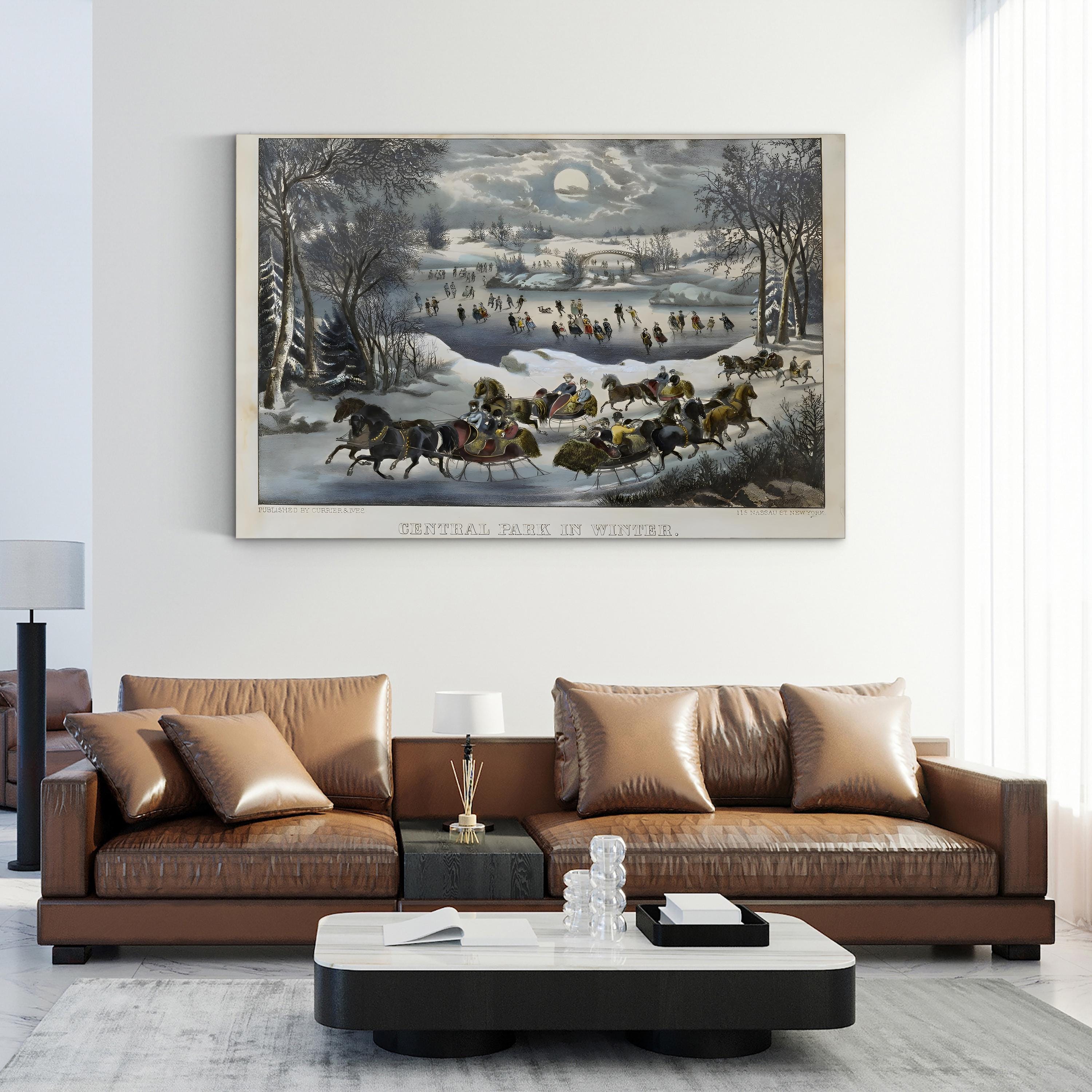 19th-Century Sleigh Rides in Central Park Winter Scene Art Print