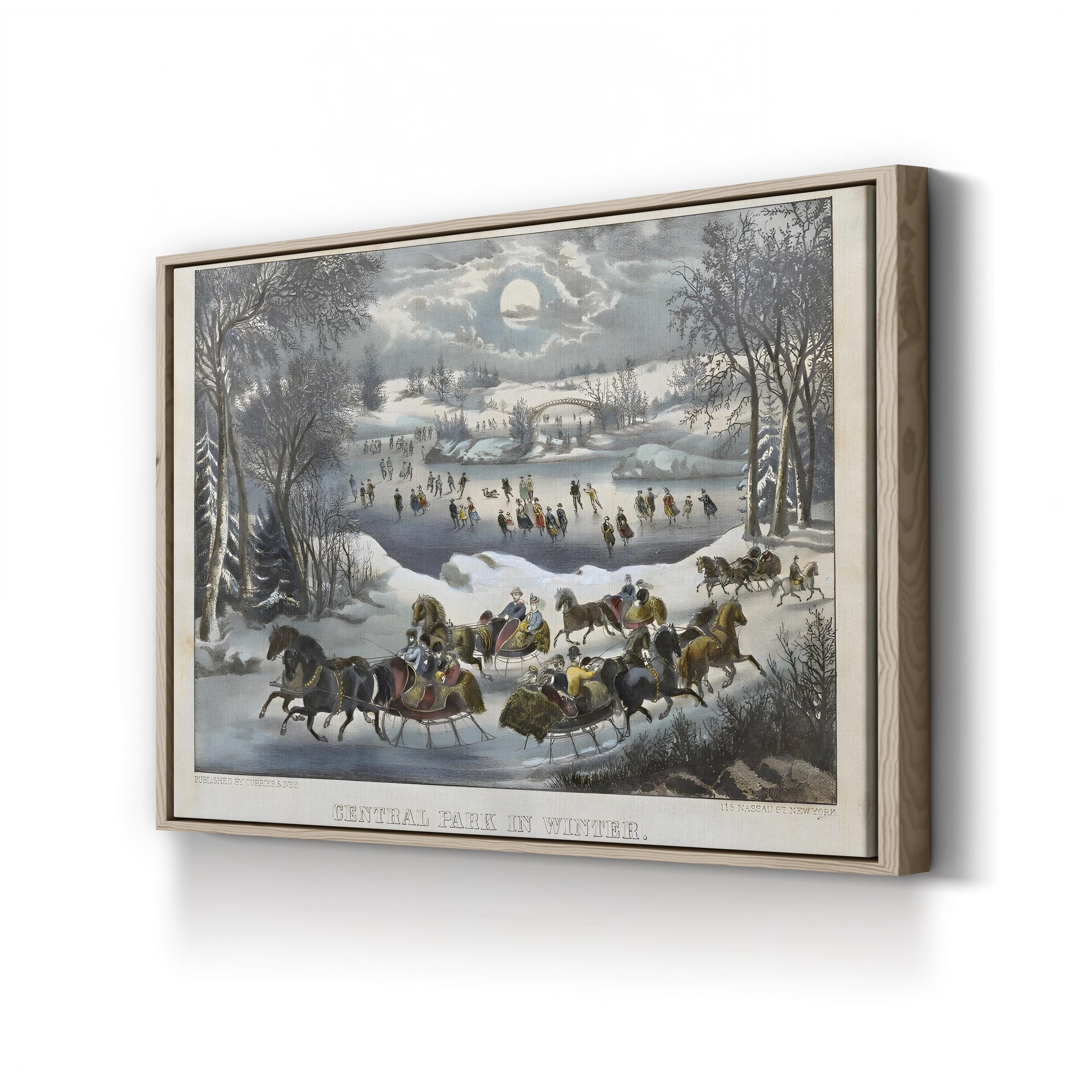 19th-Century Sleigh Rides in Central Park Winter Scene Art Print