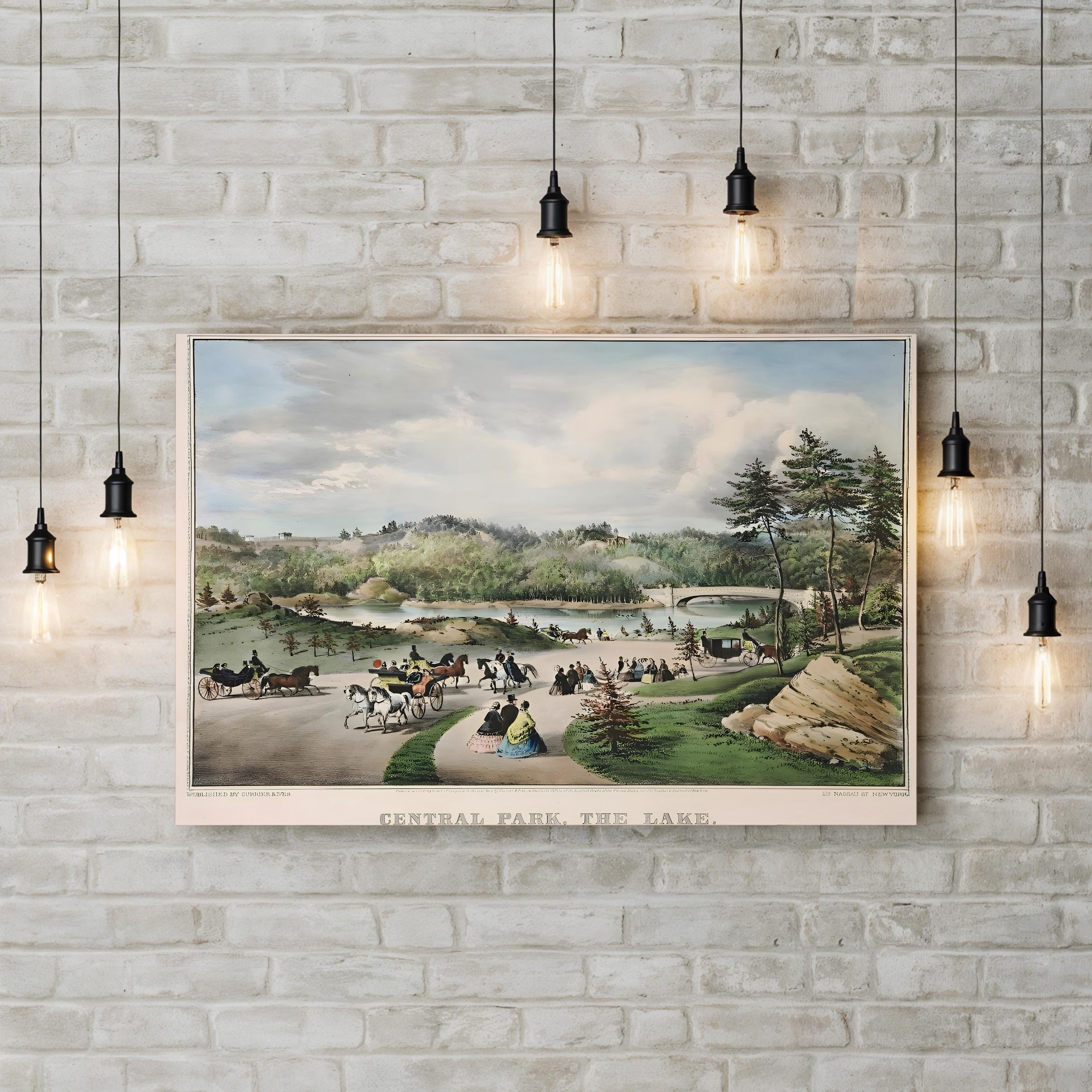 19th-Century Central Park Lake Pastoral Scene Canvas Print
