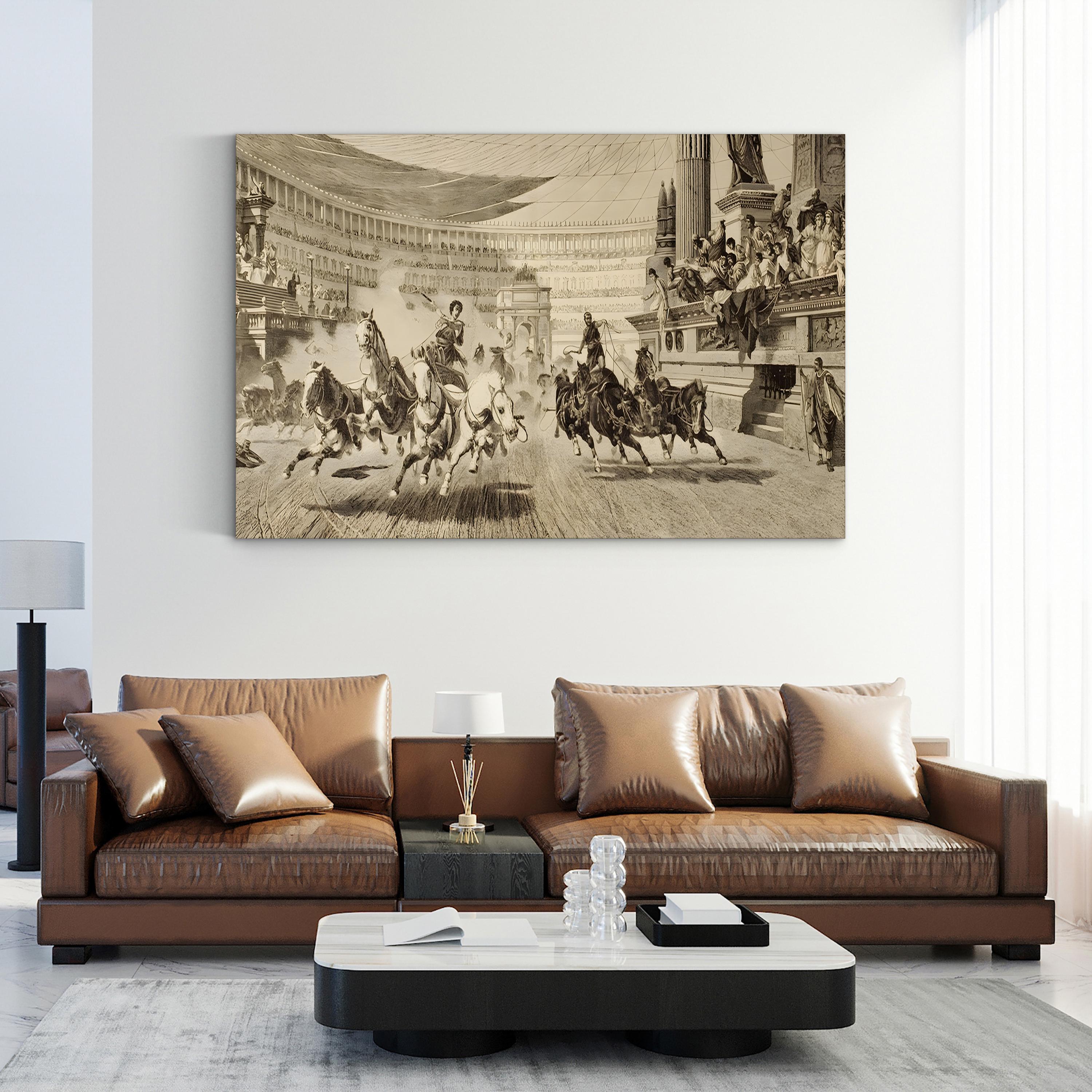 Chariot Race at Roman Games, c.1890 Wall Art by Alejandro Wagner – Classical Historical Illustration Canvas Print