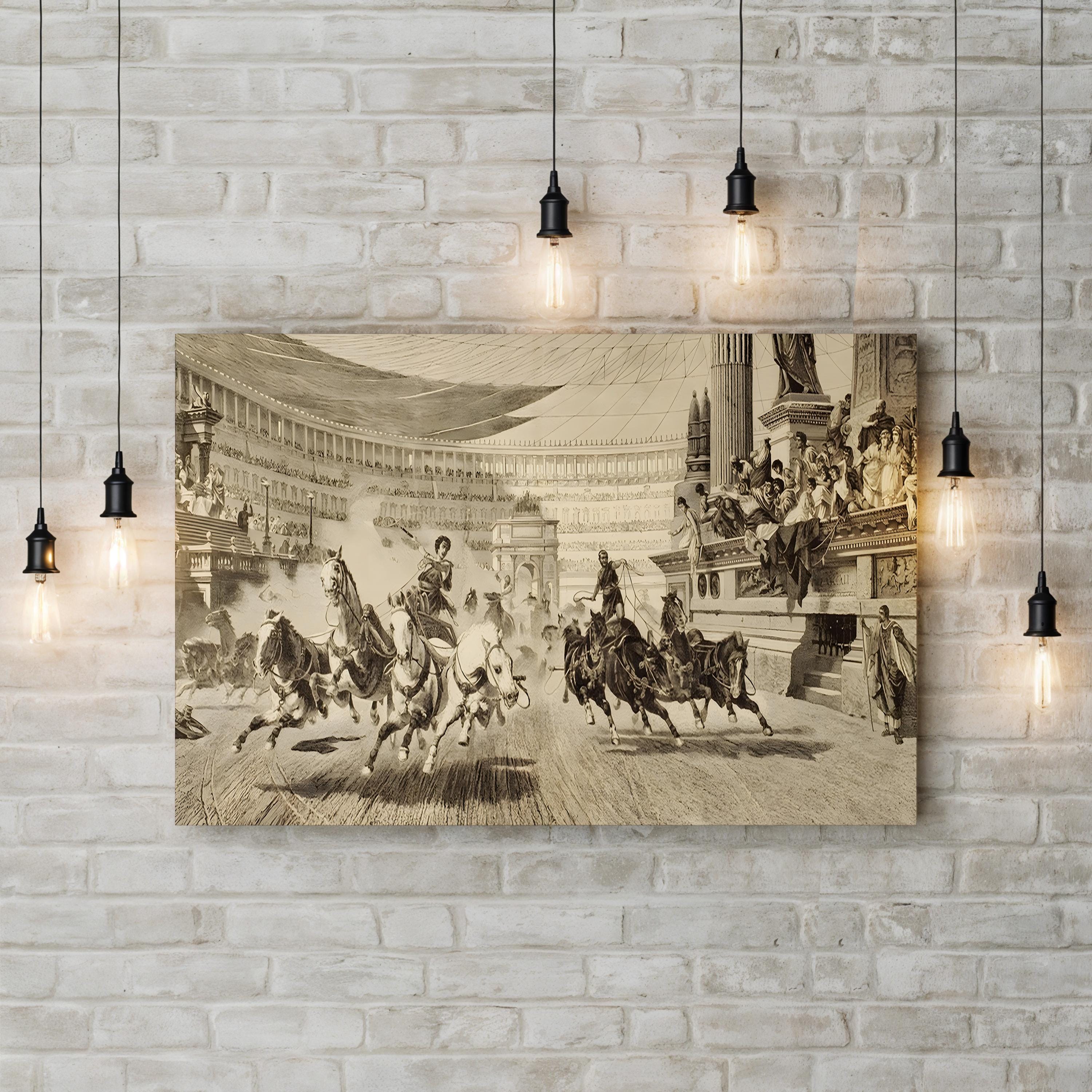 Chariot Race at Roman Games, c.1890 Wall Art by Alejandro Wagner – Classical Historical Illustration Canvas Print