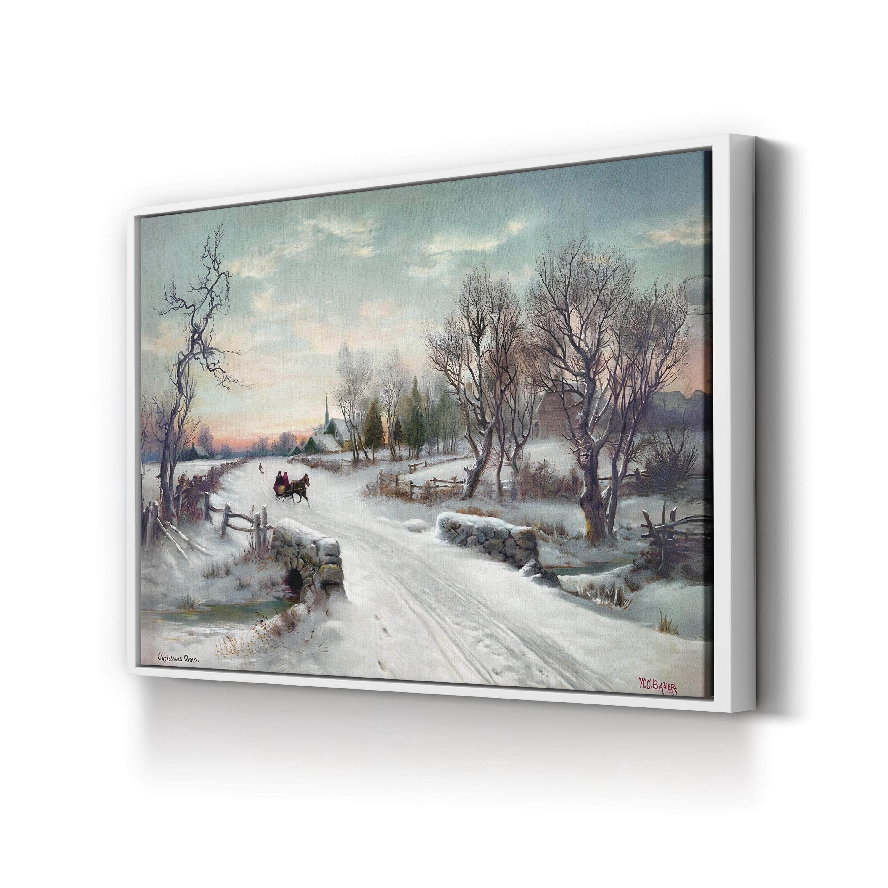 Christmas Morn, by W.C. Bauer canvas print in white framed canvas