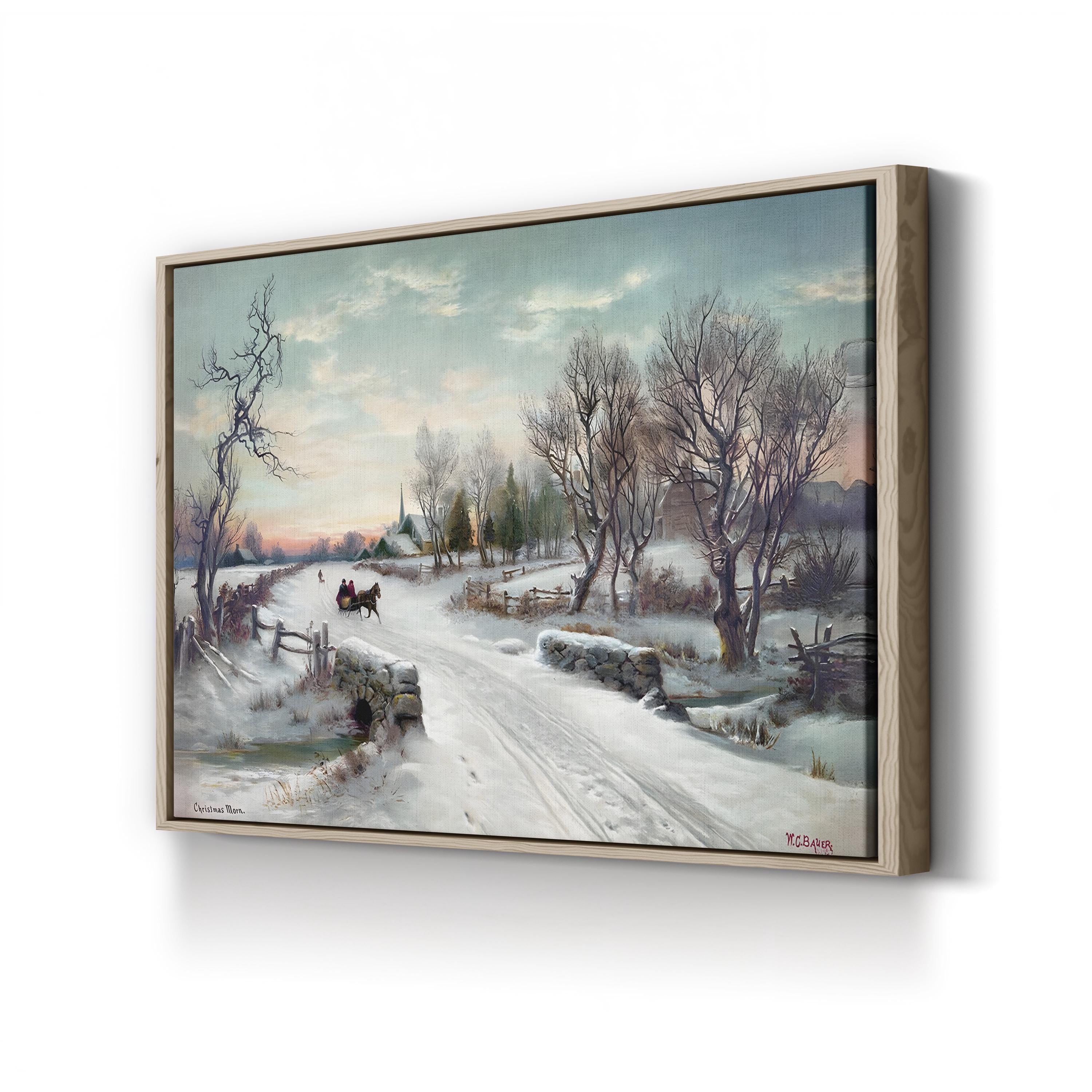 Snowy Horse-Drawn Sleigh Christmas Morn, c.1885 Wall Art