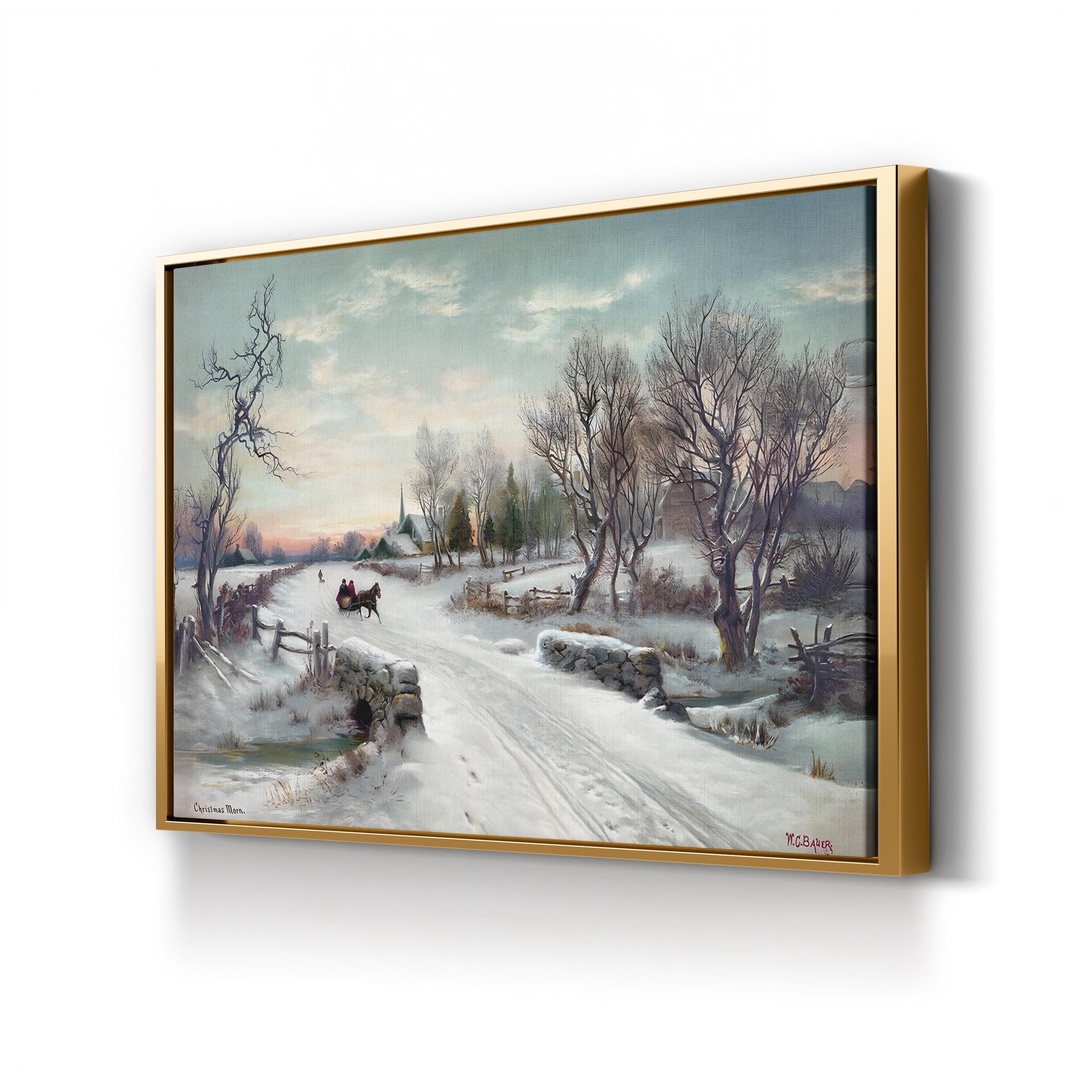 Christmas Morn, by W.C. Bauer canvas print in gold framed canvas
