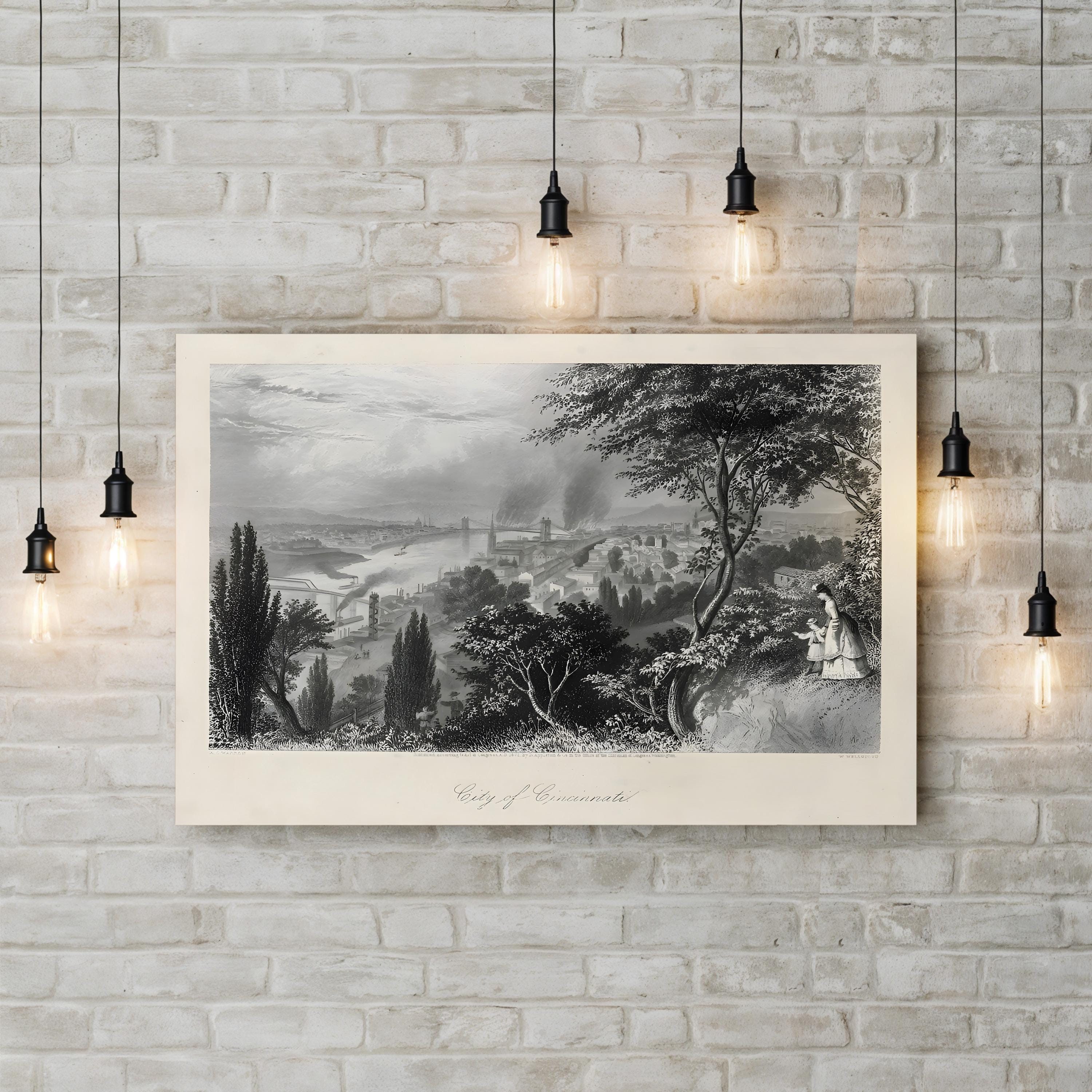 City of Cincinnati Riverfront – Period Illustration Wall Art | Vintage 19th-Century Canvas Print