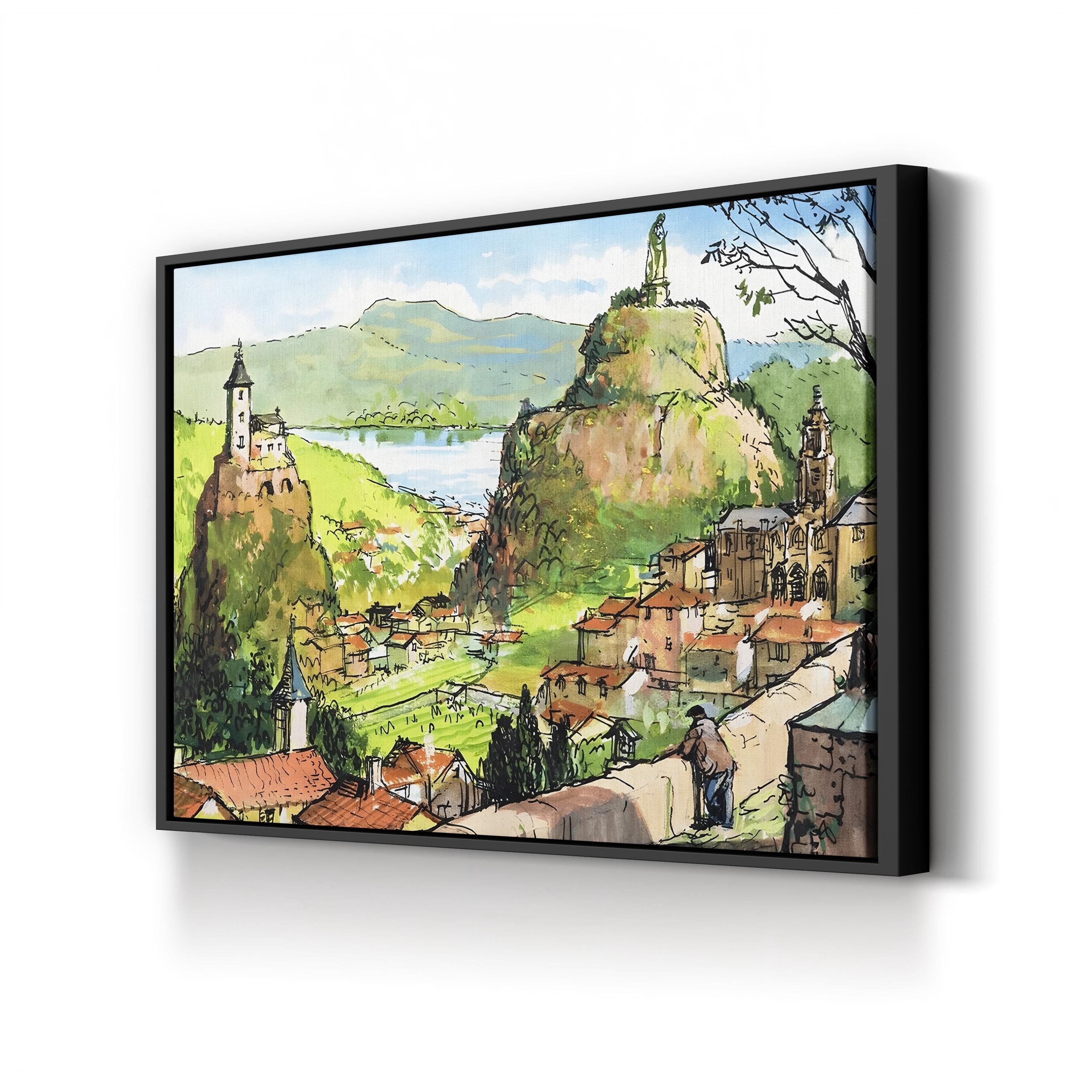 Hilltop Church Countryside – Period Illustration Wall Art | Pastoral Village Canvas Print