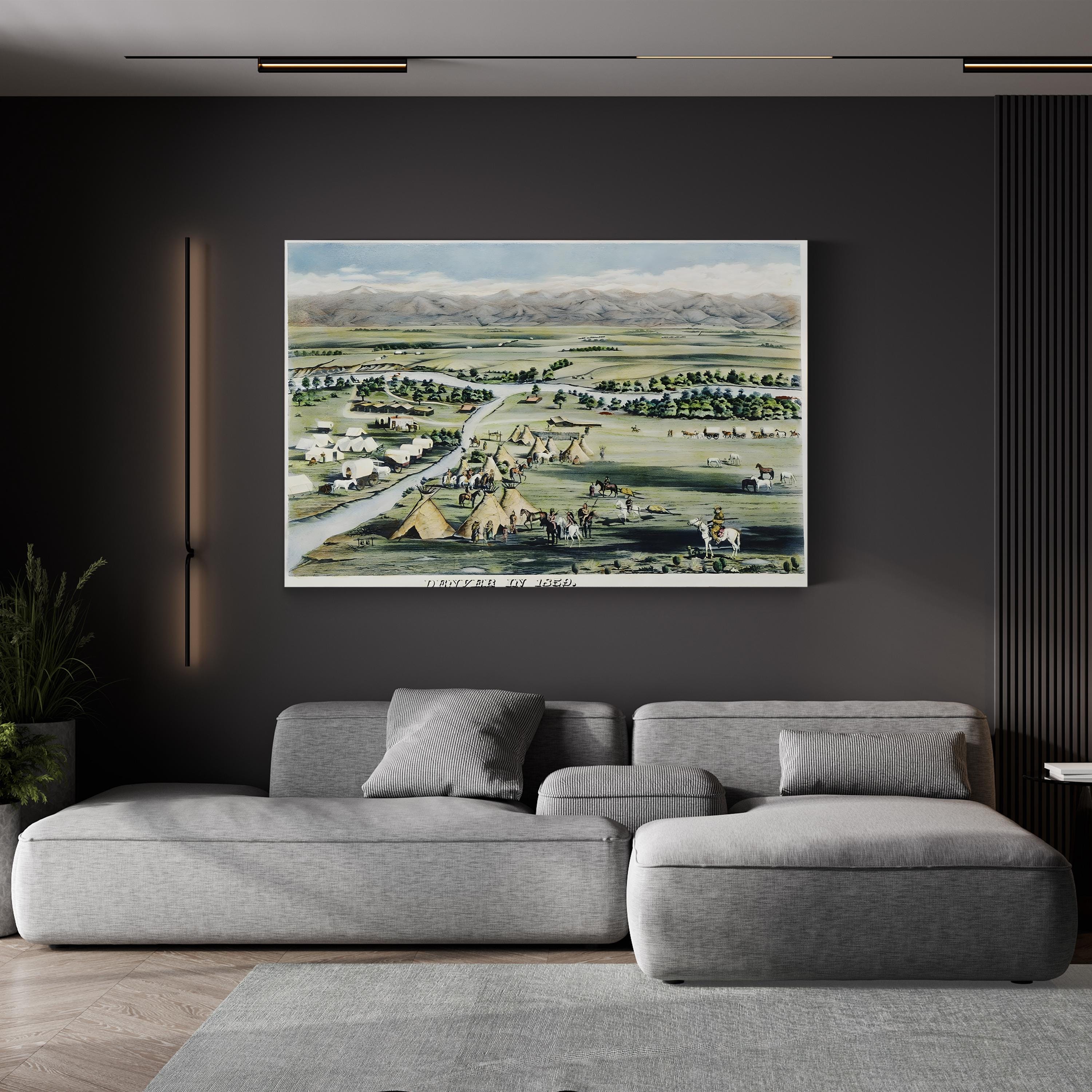 Denver, Colorado, 1859 canvas print displayed in a modern living room