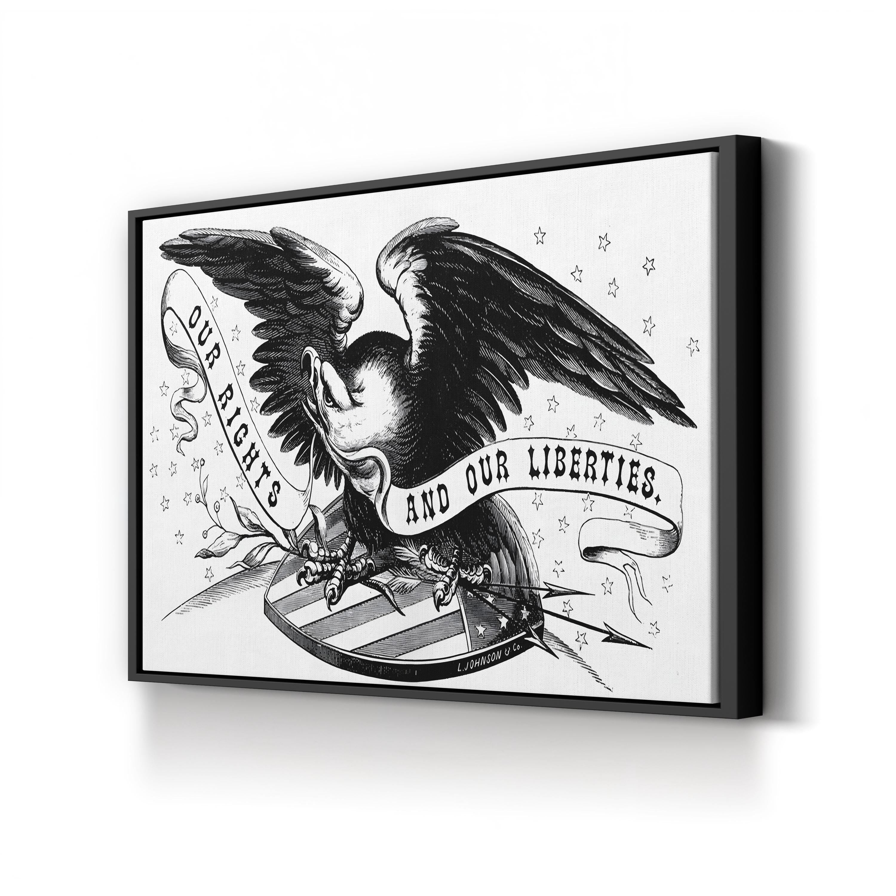 Vintage American Eagle Line Engraving Canvas Print: 19th Century Patriotic Art