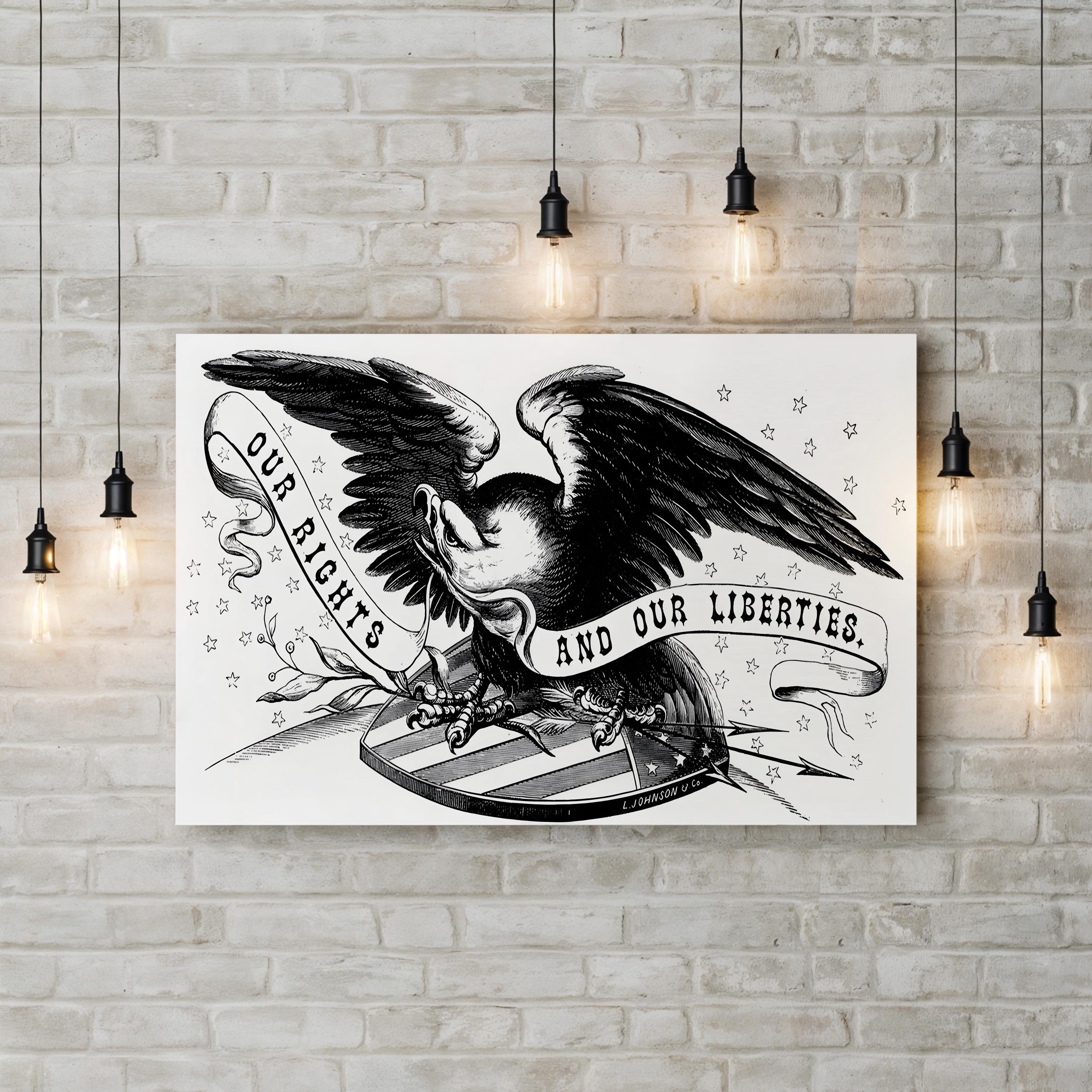 Vintage American Eagle Line Engraving Canvas Print: 19th Century Patriotic Art