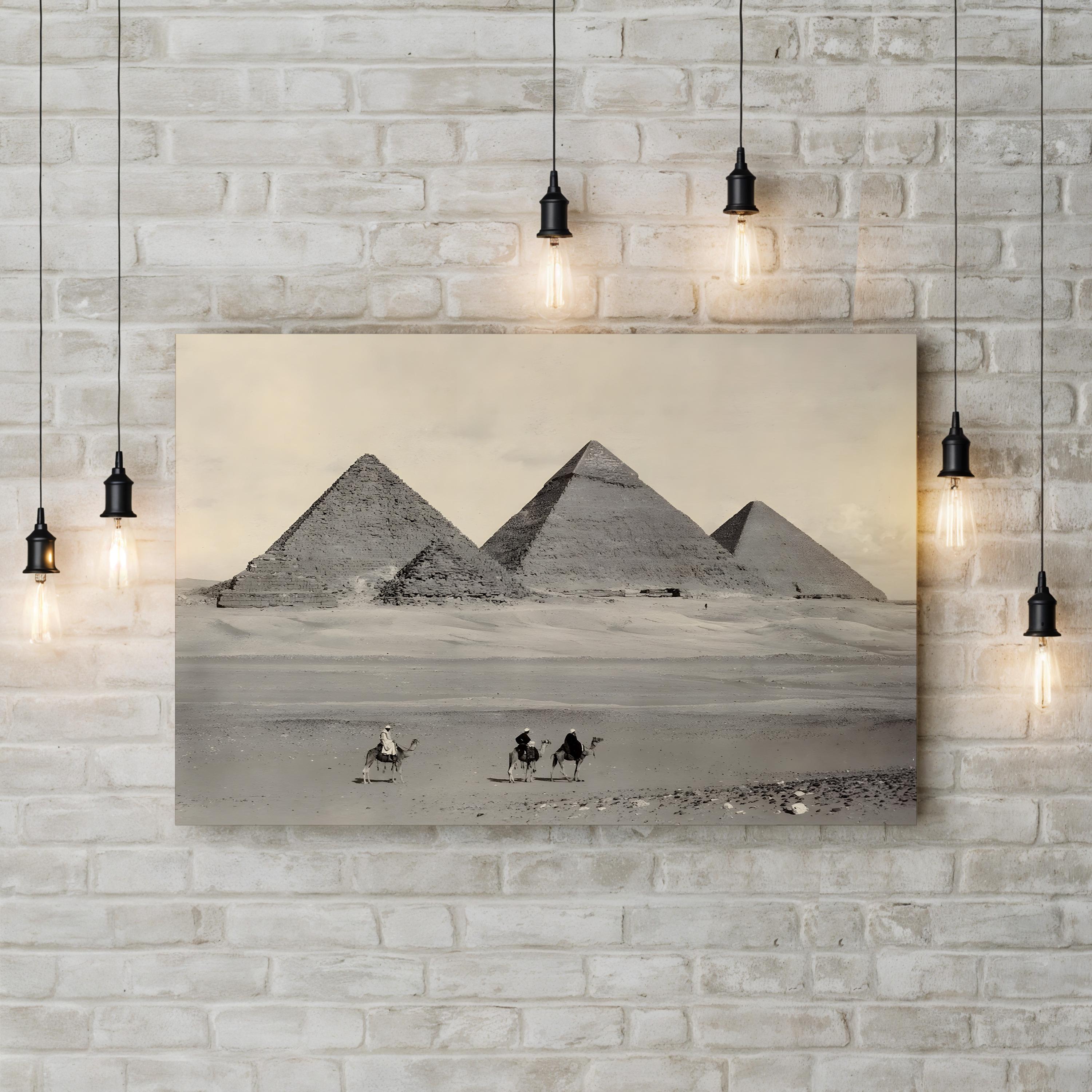 Pyramids at Giza Desert View – Vintage Photography Wall Art | Egyptian Landmark Canvas Print