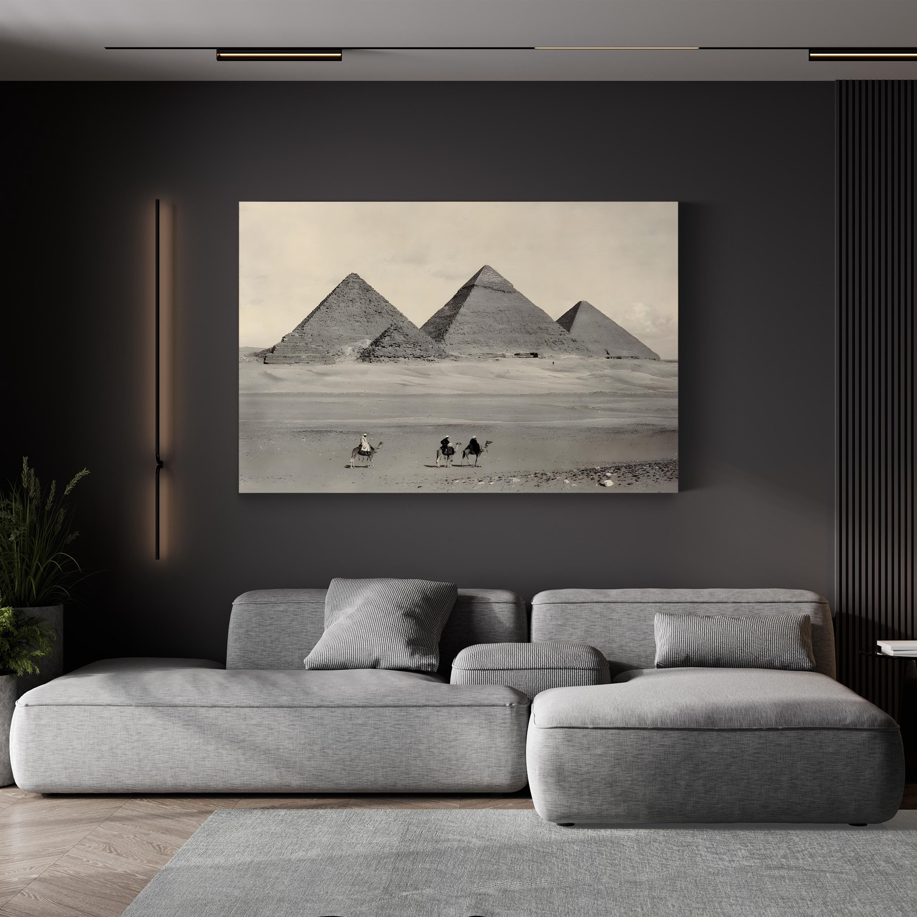 Pyramids at Giza Desert View – Vintage Photography Wall Art | Egyptian Landmark Canvas Print