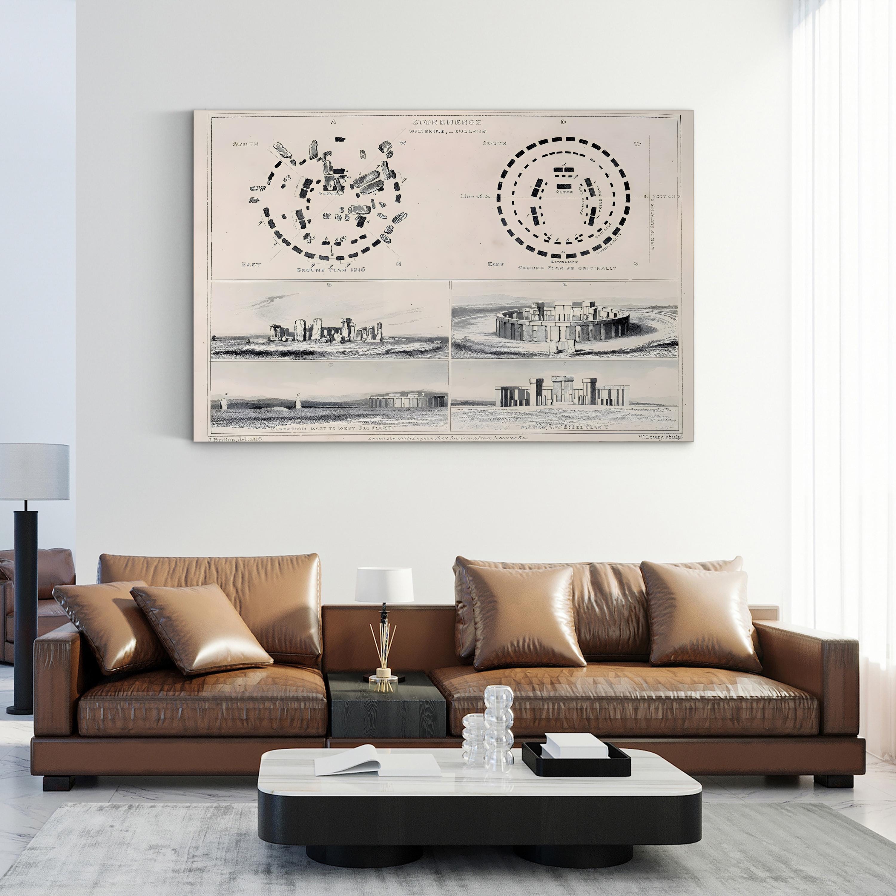 Stonehenge Engineering Illustration Wall Art – 19th Century Historical Engraving Canvas Print
